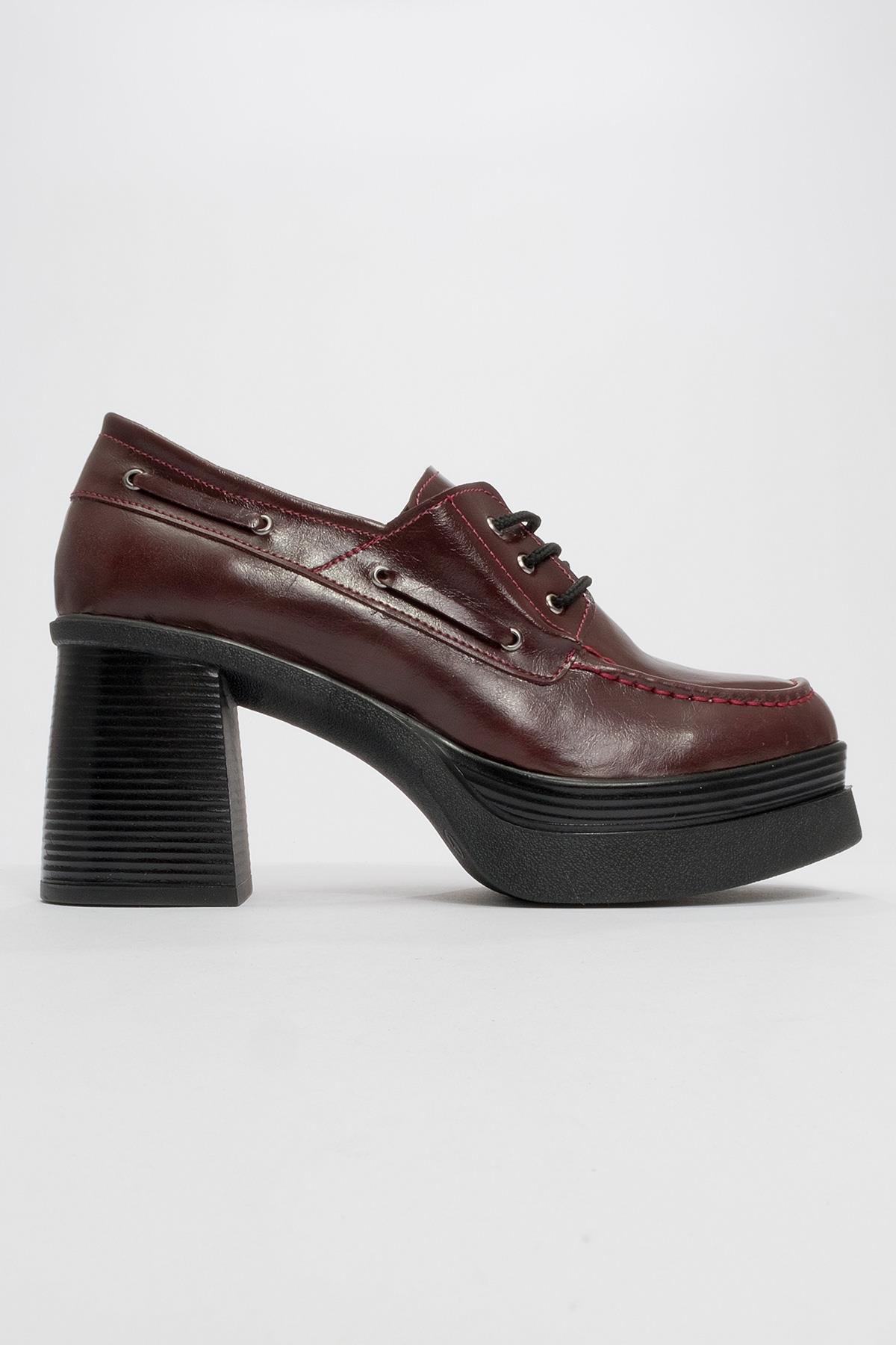 16-1010-3-BORDO CILTDUDLEY Bordo Cilt Bağcıklı Kadın Platform Topuklu Ayakkabı