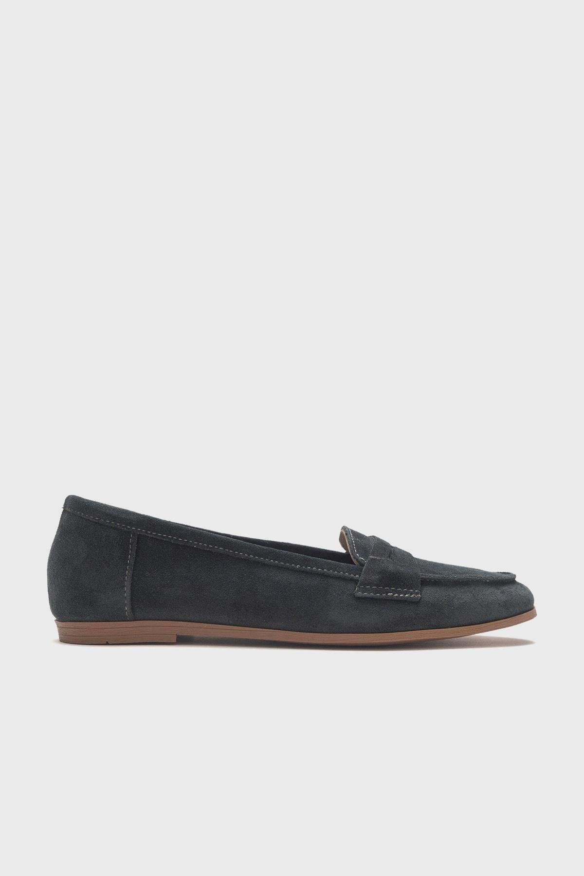 63-F02-29-FUMEF02 Füme Süet Hakiki Deri Kadın Loafer Ayakkabı