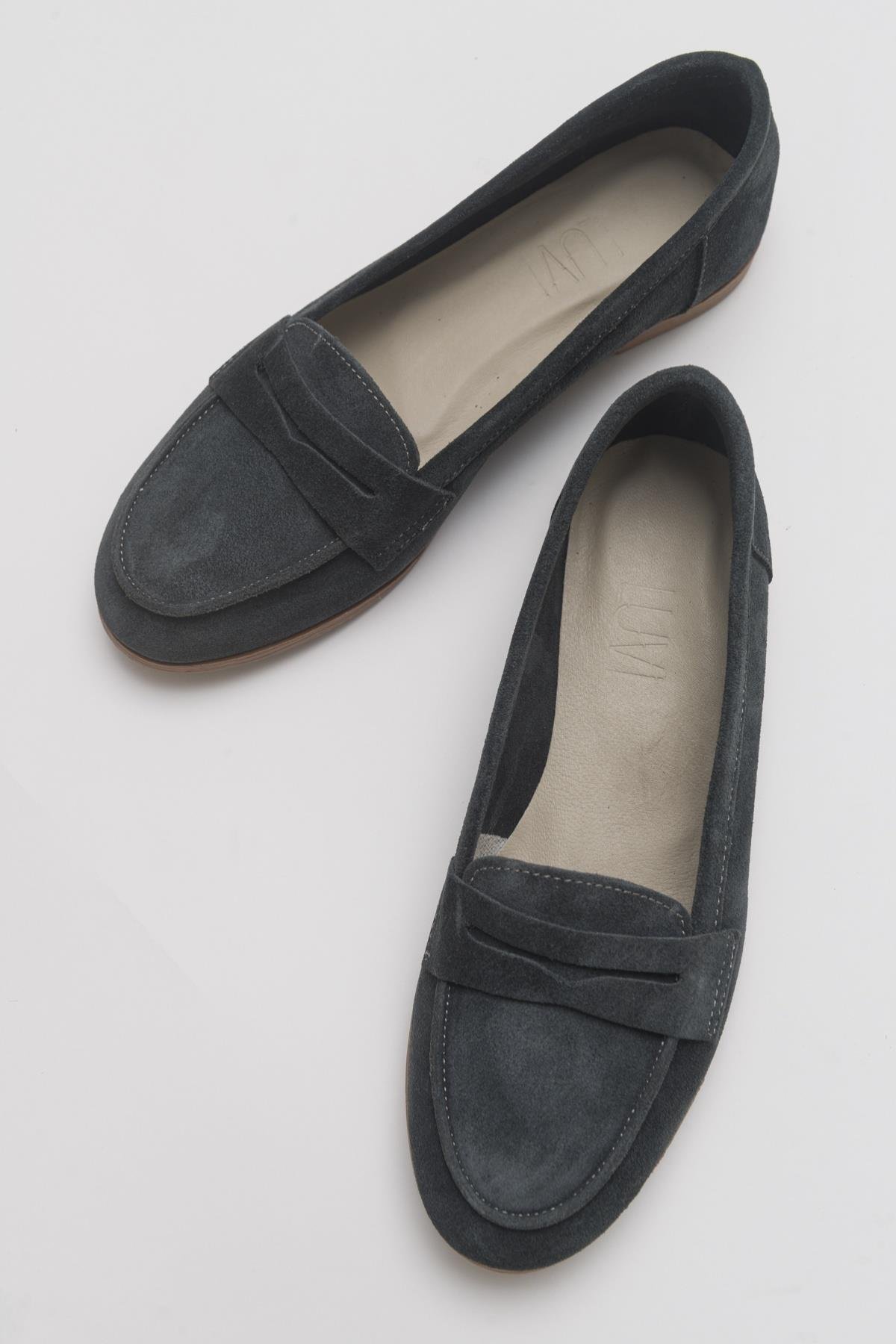 63-F02-29-FUMEF02 Füme Süet Hakiki Deri Kadın Loafer Ayakkabı