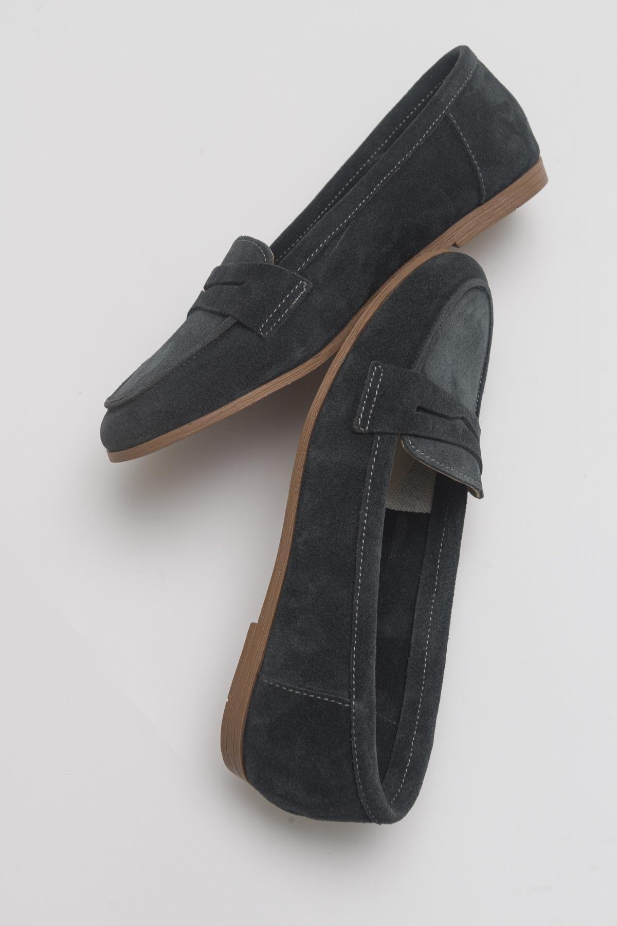 63-F02-29-FUMEF02 Füme Süet Hakiki Deri Kadın Loafer Ayakkabı