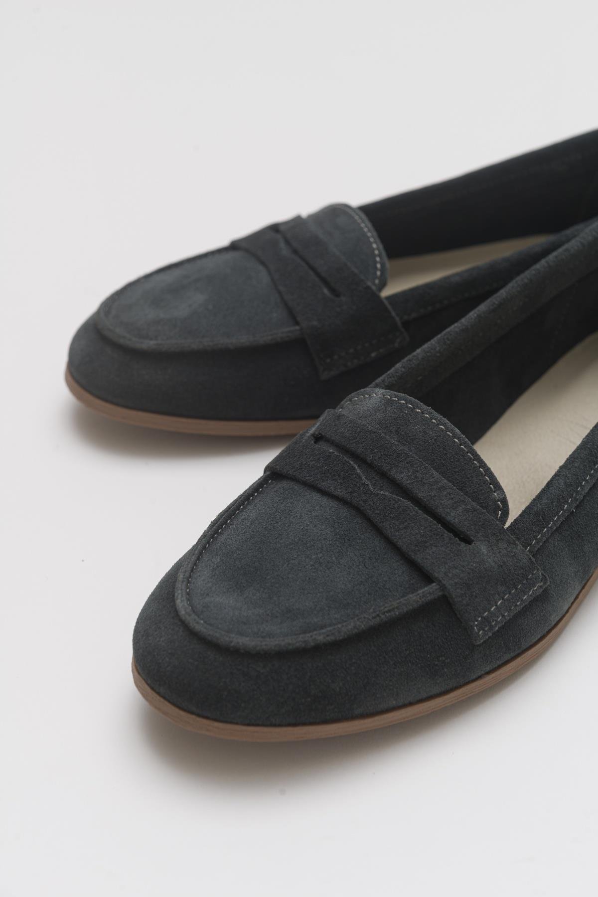 63-F02-29-FUMEF02 Füme Süet Hakiki Deri Kadın Loafer Ayakkabı
