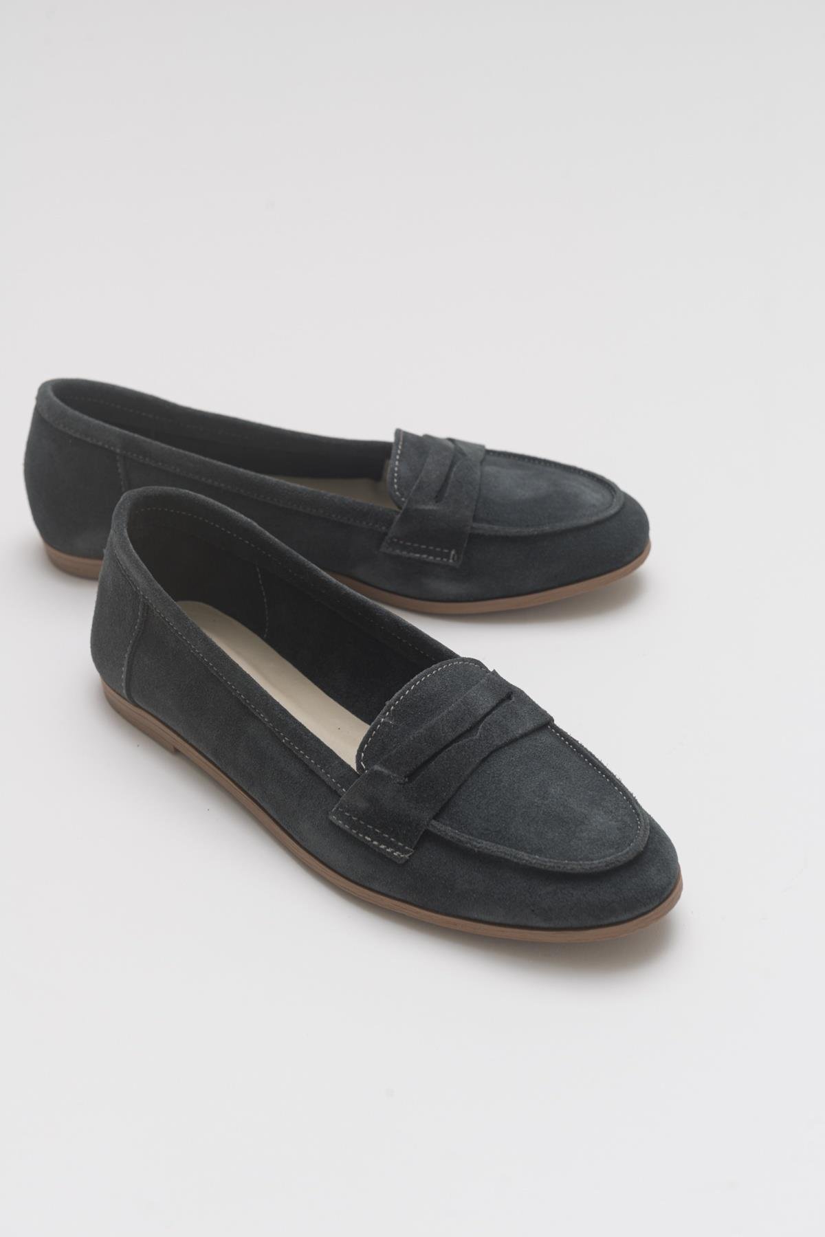 63-F02-29-FUMEF02 Füme Süet Hakiki Deri Kadın Loafer Ayakkabı