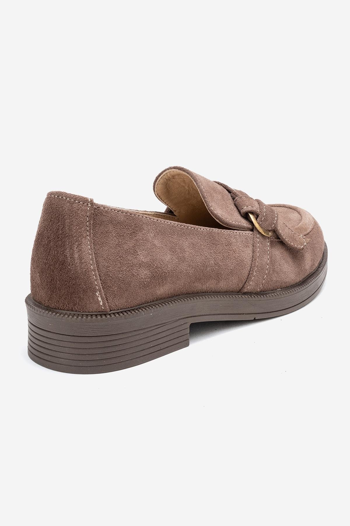 139-09-3-VIZON SUETGALEA Vizon Süet Tokalı Hakiki Deri Kadın Loafer Ayakkabı