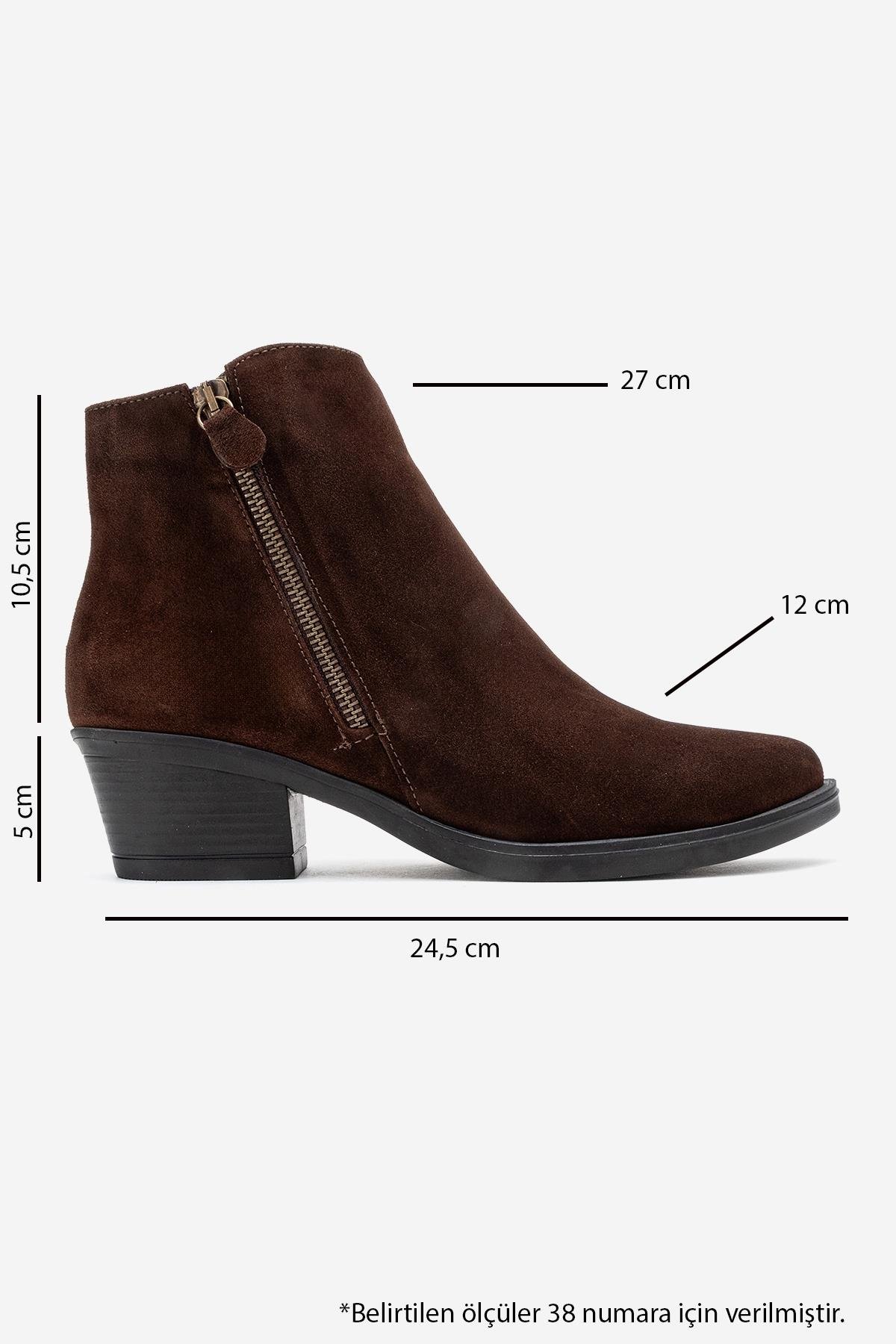 171-250-6-KAHVERENGI SUETJAYER Kahverengi Süet Hakiki Deri Fermuarlı Kadın Topuklu Bot