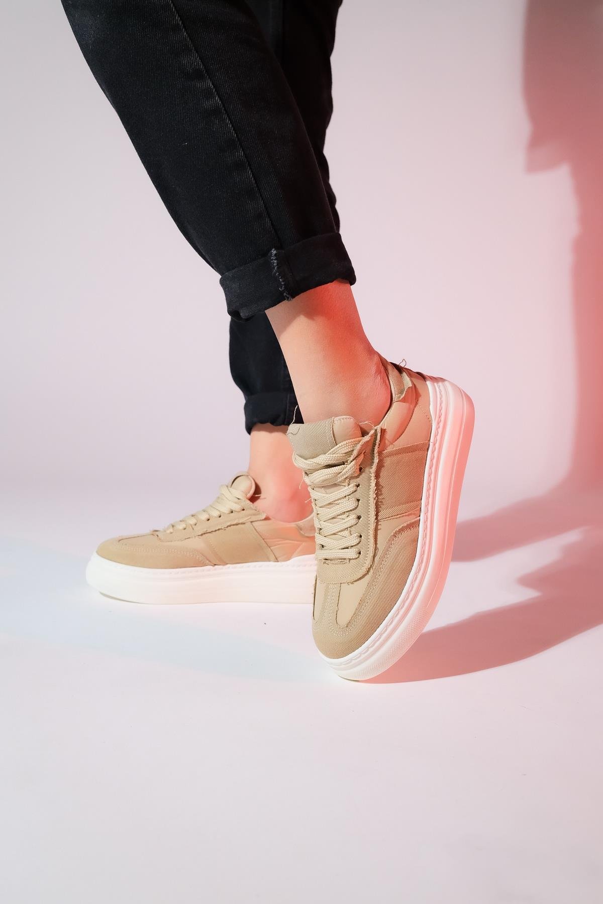 223-1535-3-BEJJOSE Bej Denim Kadın Spor Sneaker