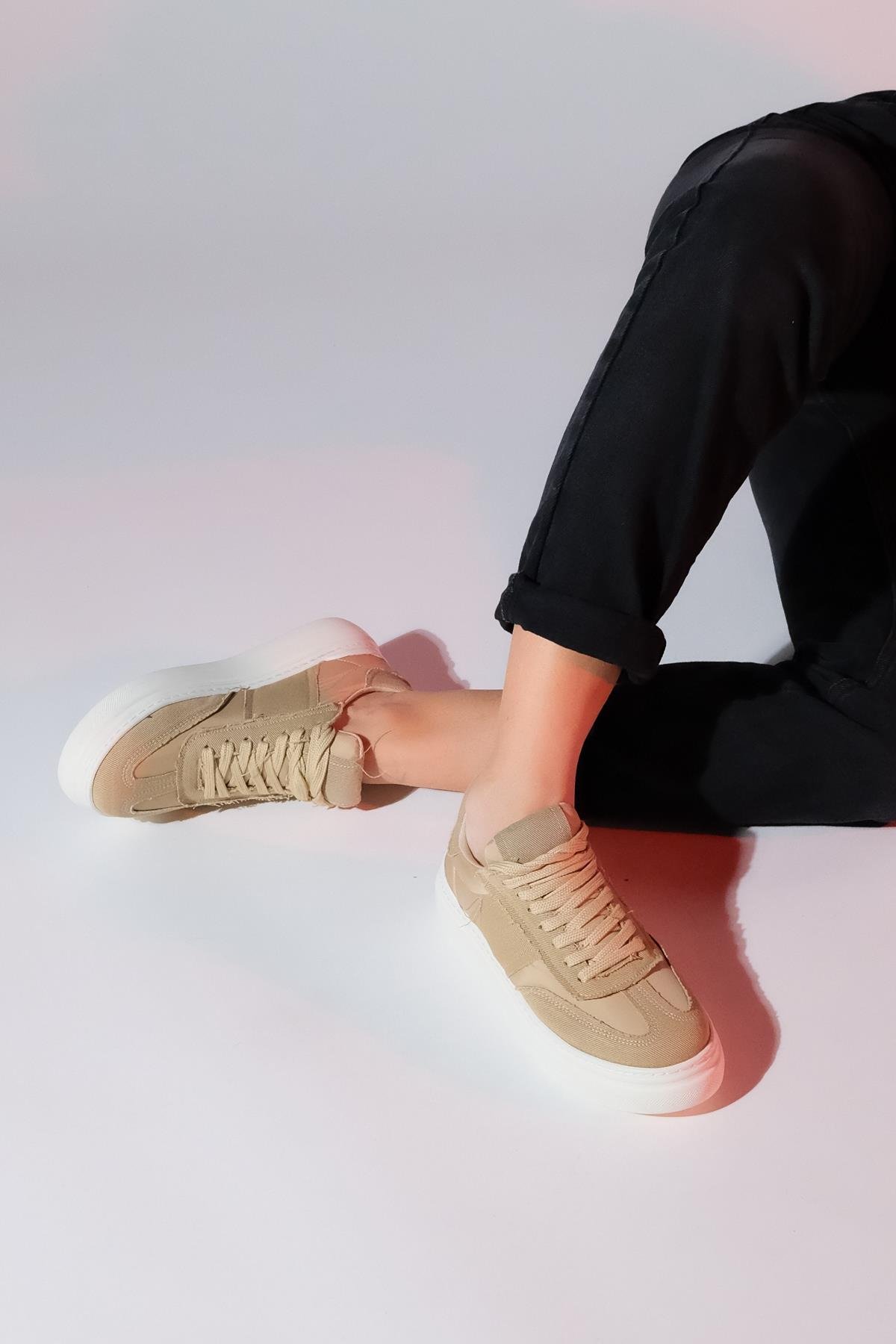 223-1535-3-BEJJOSE Bej Denim Kadın Spor Sneaker