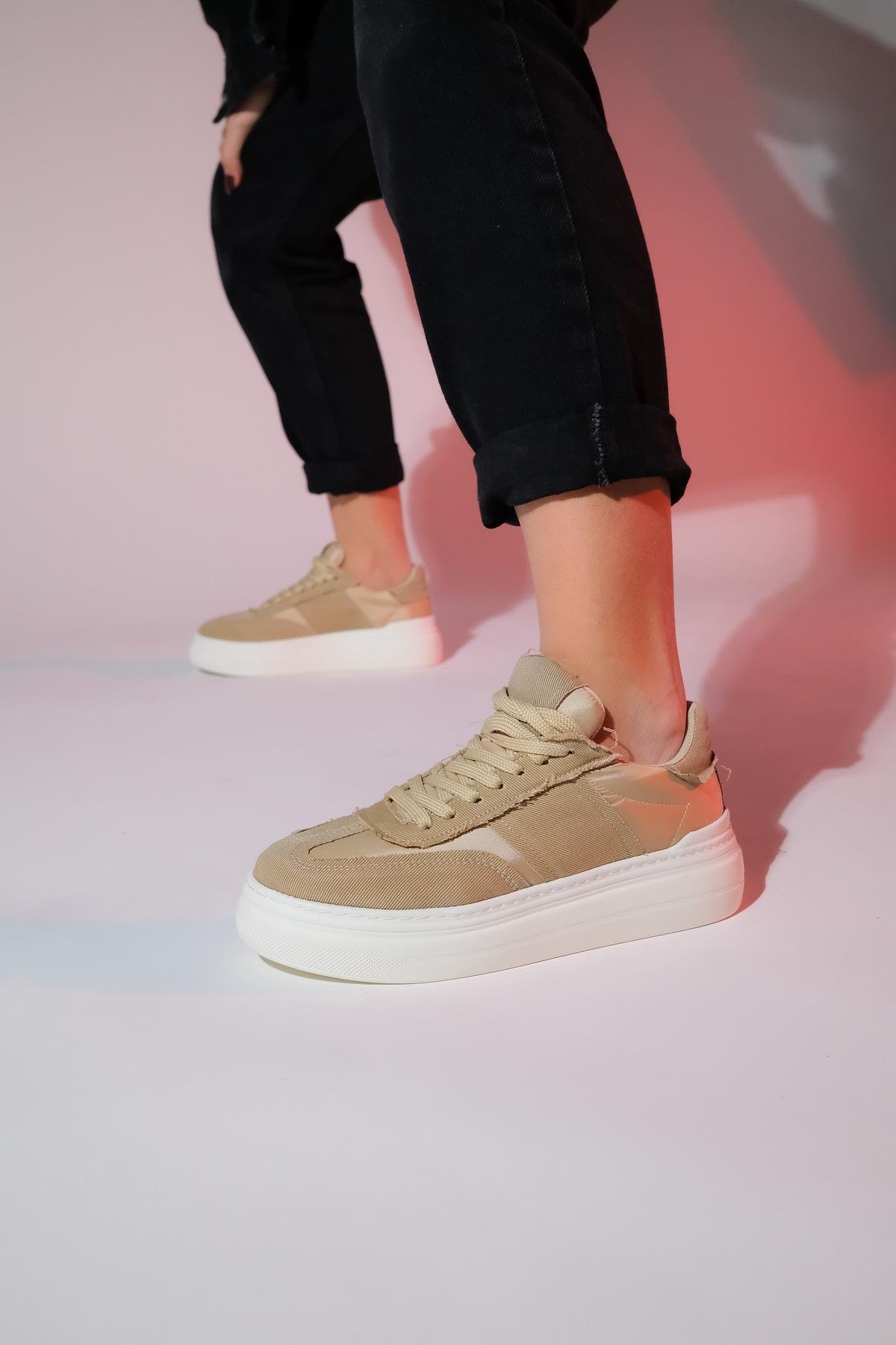 223-1535-3-BEJJOSE Bej Denim Kadın Spor Sneaker