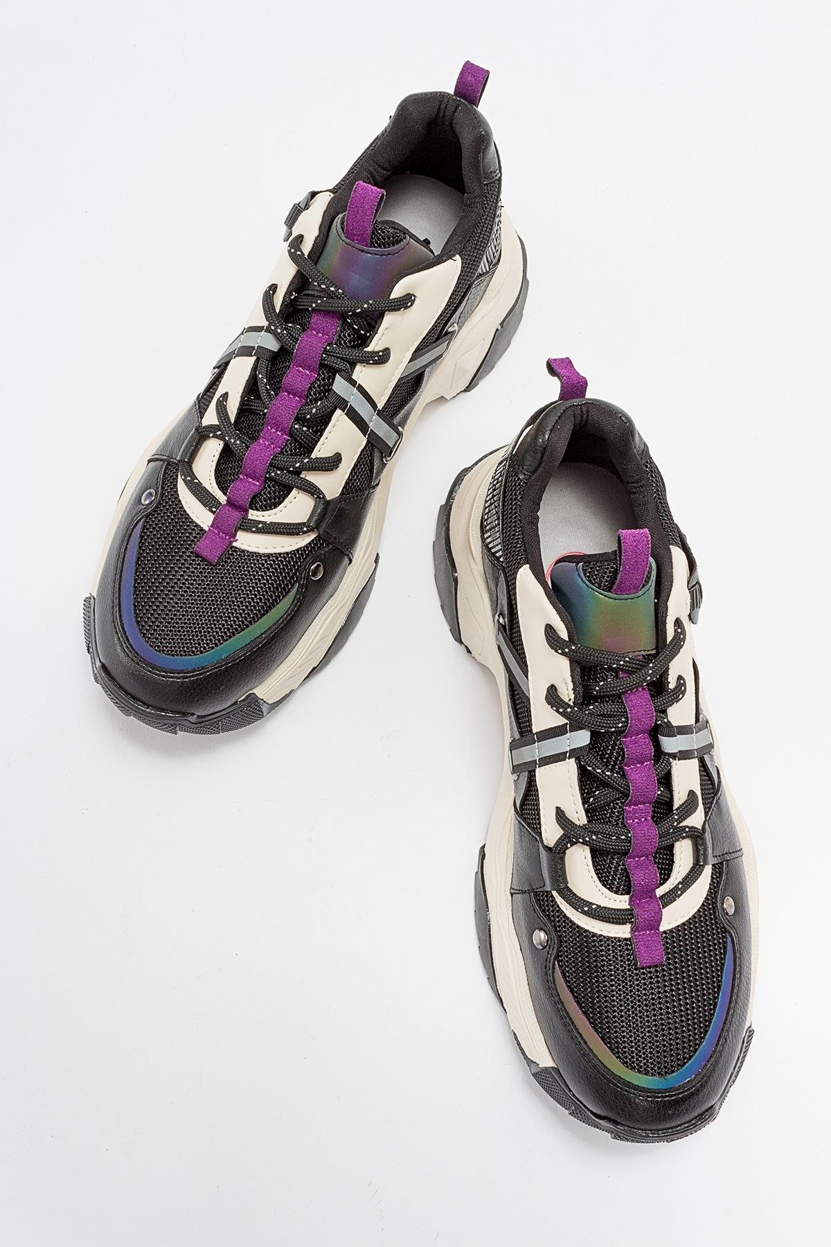 98-65160-1-SIYAH/MORLEONA Siyah Mor Kadın Spor Sneakers