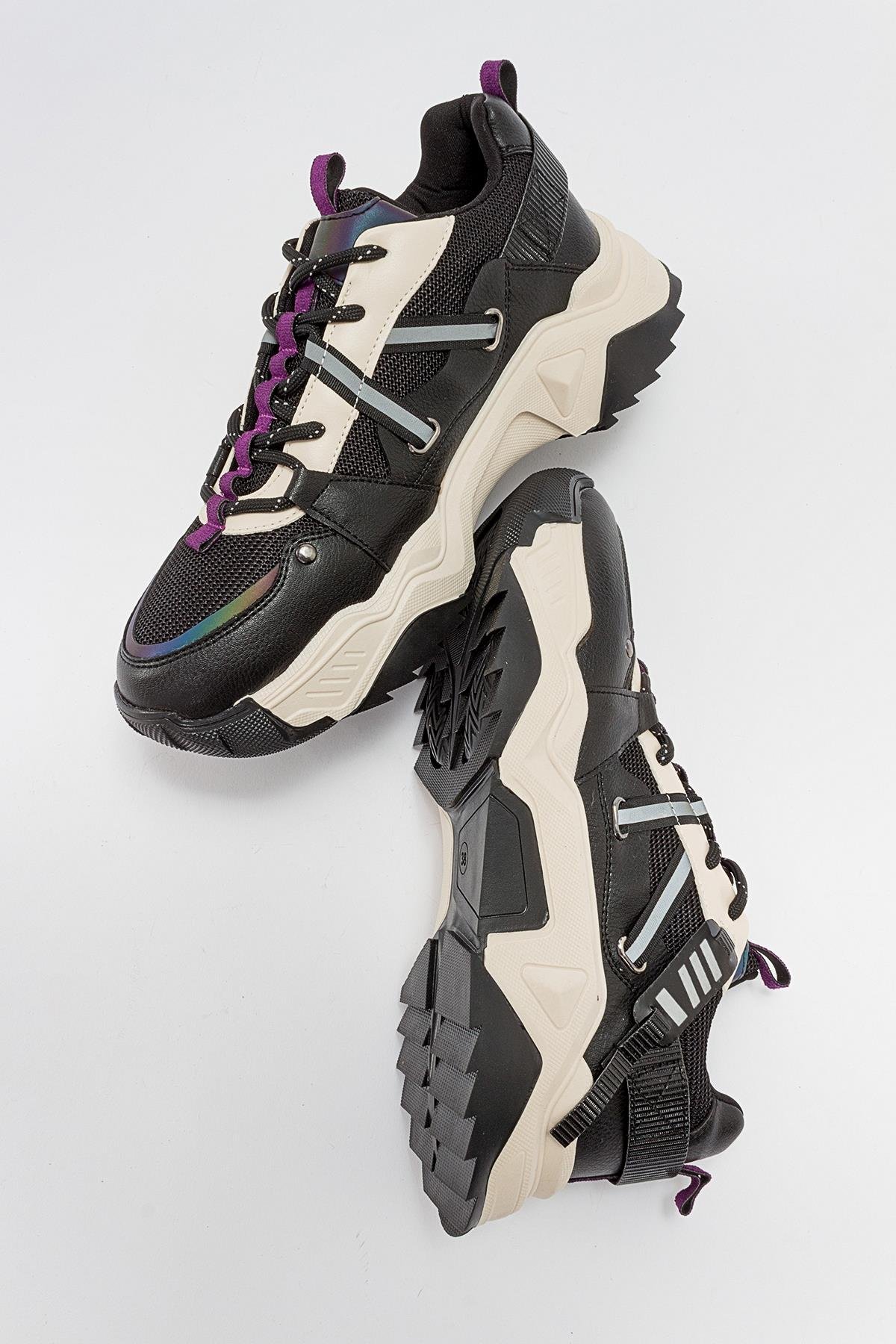 98-65160-1-SIYAH/MORLEONA Siyah Mor Kadın Spor Sneakers