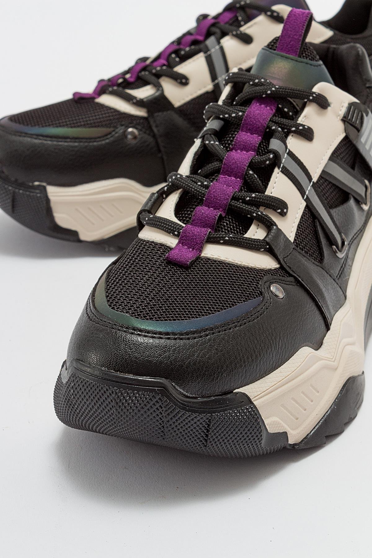98-65160-1-SIYAH/MORLEONA Siyah Mor Kadın Spor Sneakers