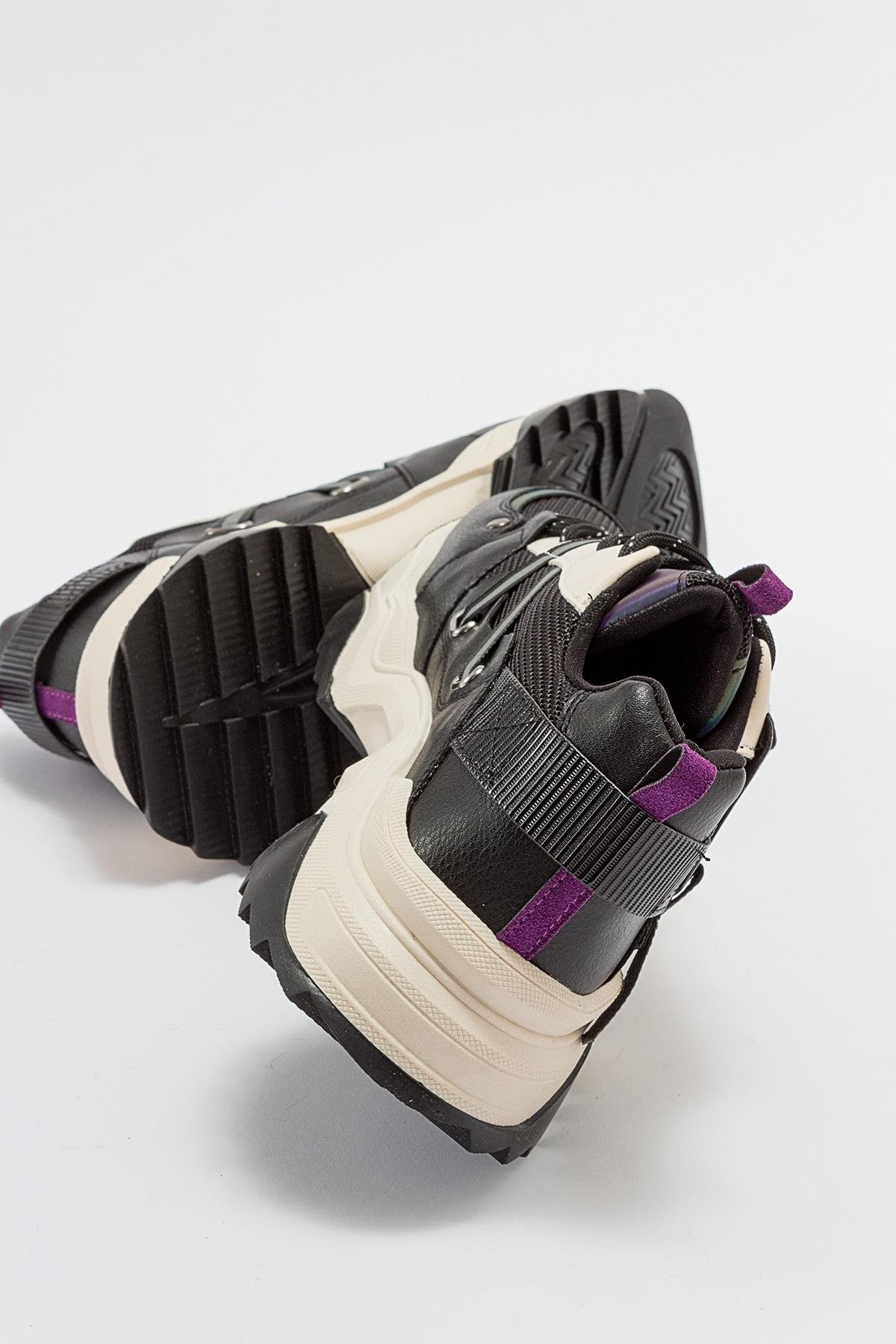 98-65160-1-SIYAH/MORLEONA Siyah Mor Kadın Spor Sneakers