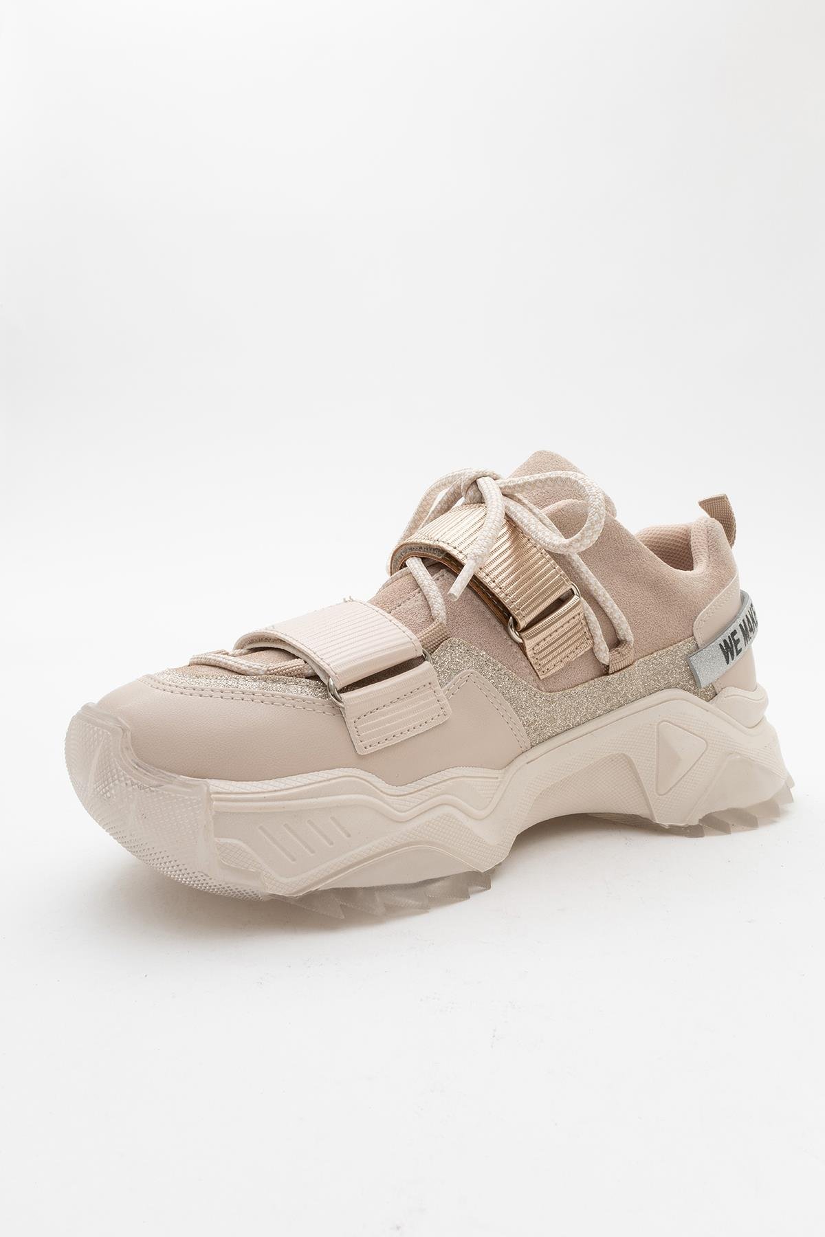98-65140-14LULEN Bej Rose Sim Yazılı Cırtlı Kadın Spor Sneakers