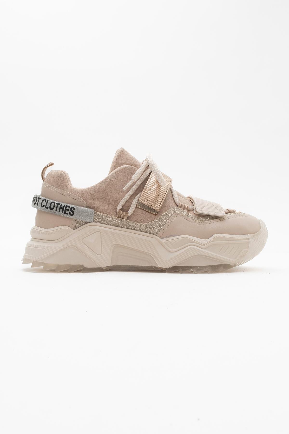 98-65140-14LULEN Bej Rose Sim Yazılı Cırtlı Kadın Spor Sneakers