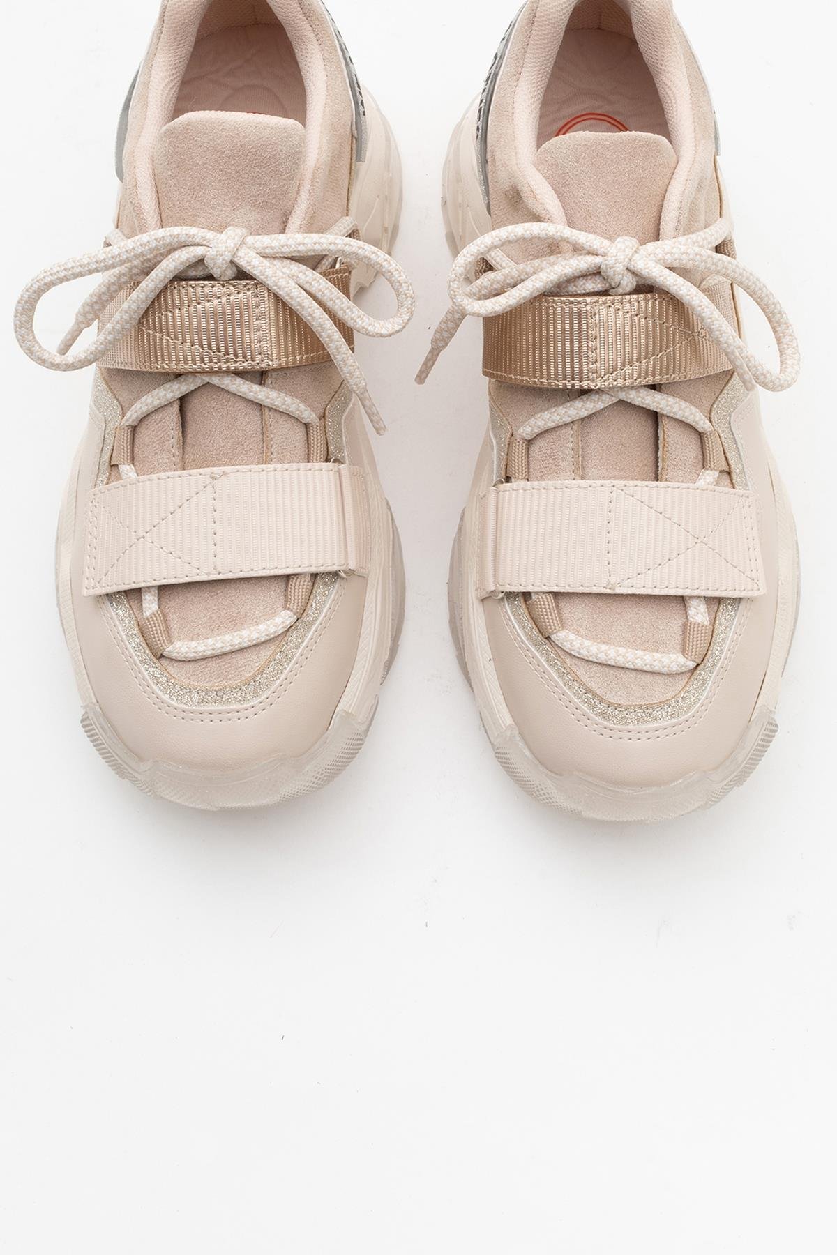 98-65140-14LULEN Bej Rose Sim Yazılı Cırtlı Kadın Spor Sneakers