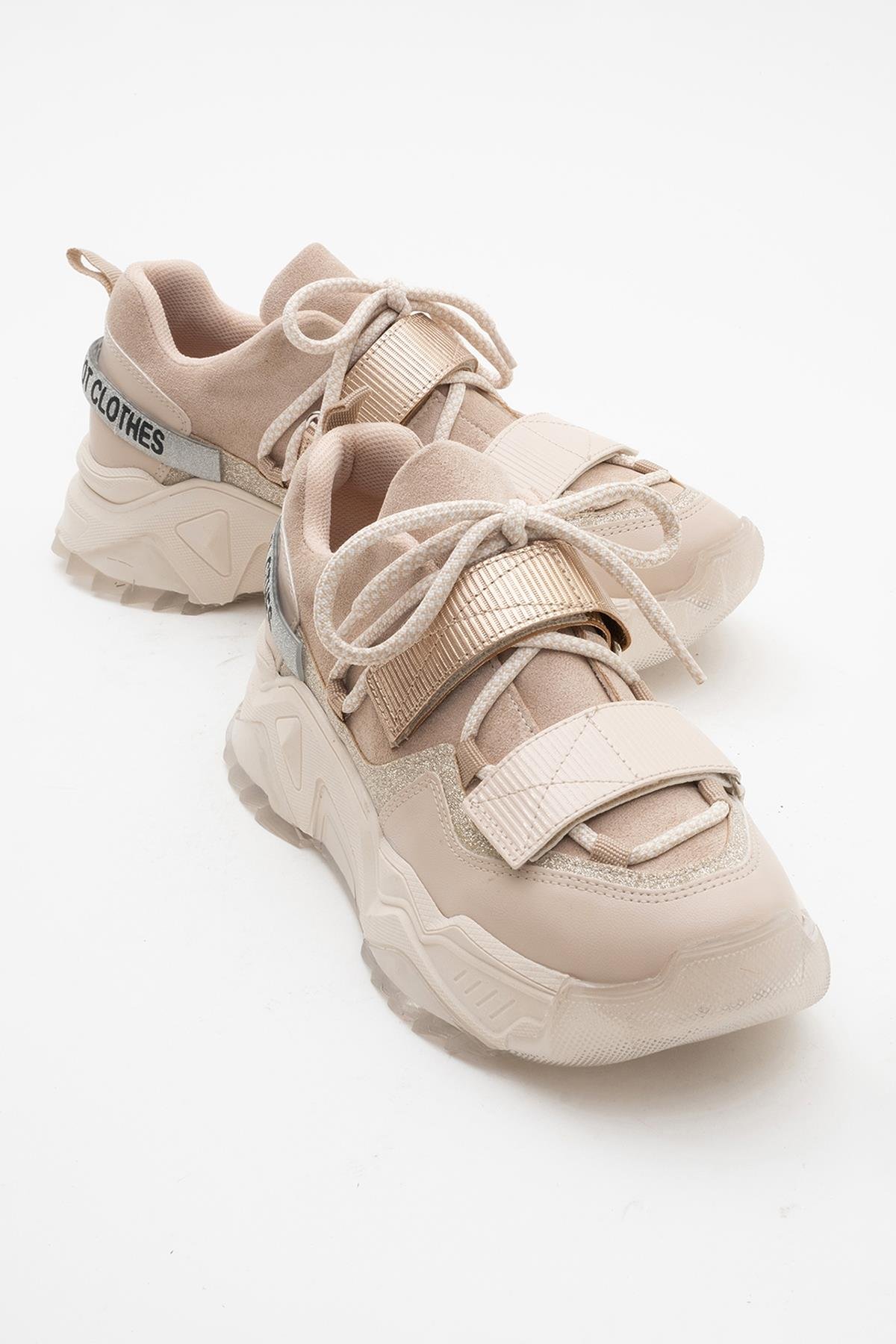 98-65140-14LULEN Bej Rose Sim Yazılı Cırtlı Kadın Spor Sneakers