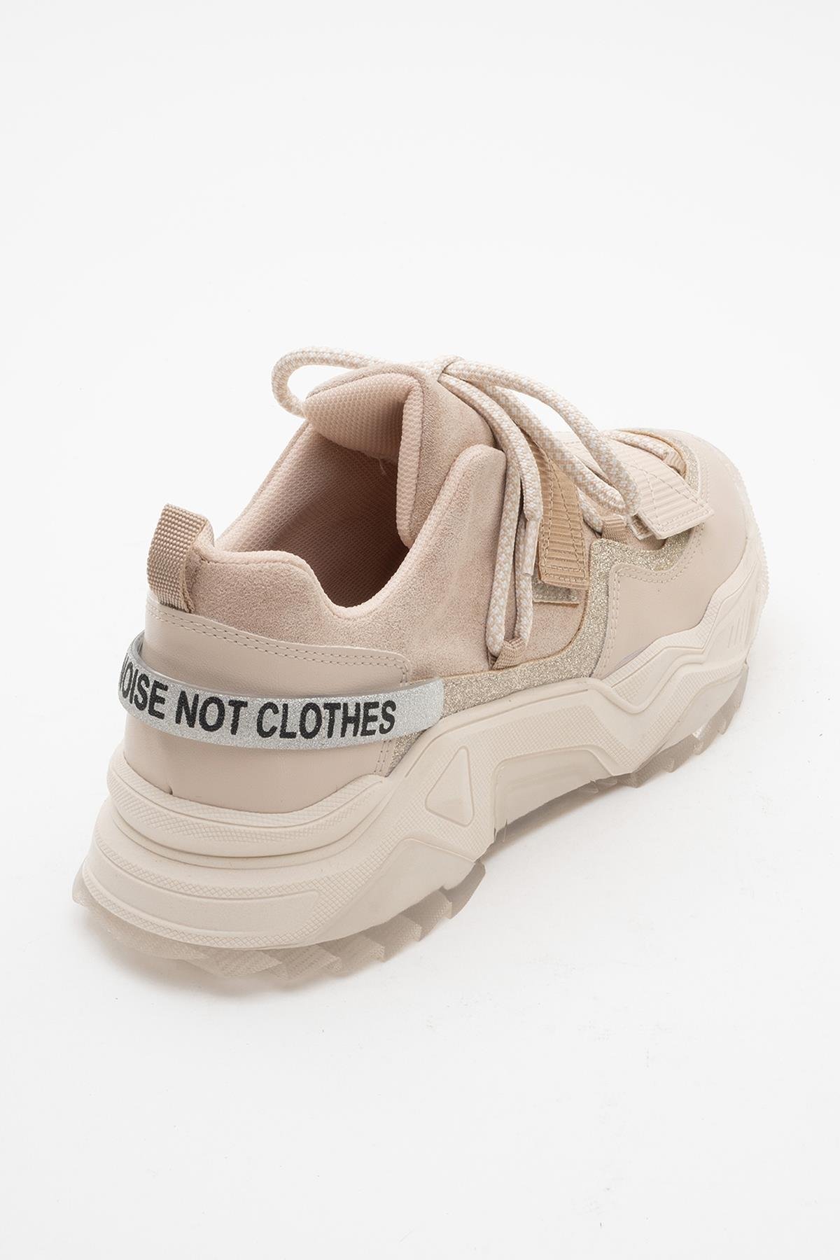 98-65140-14LULEN Bej Rose Sim Yazılı Cırtlı Kadın Spor Sneakers