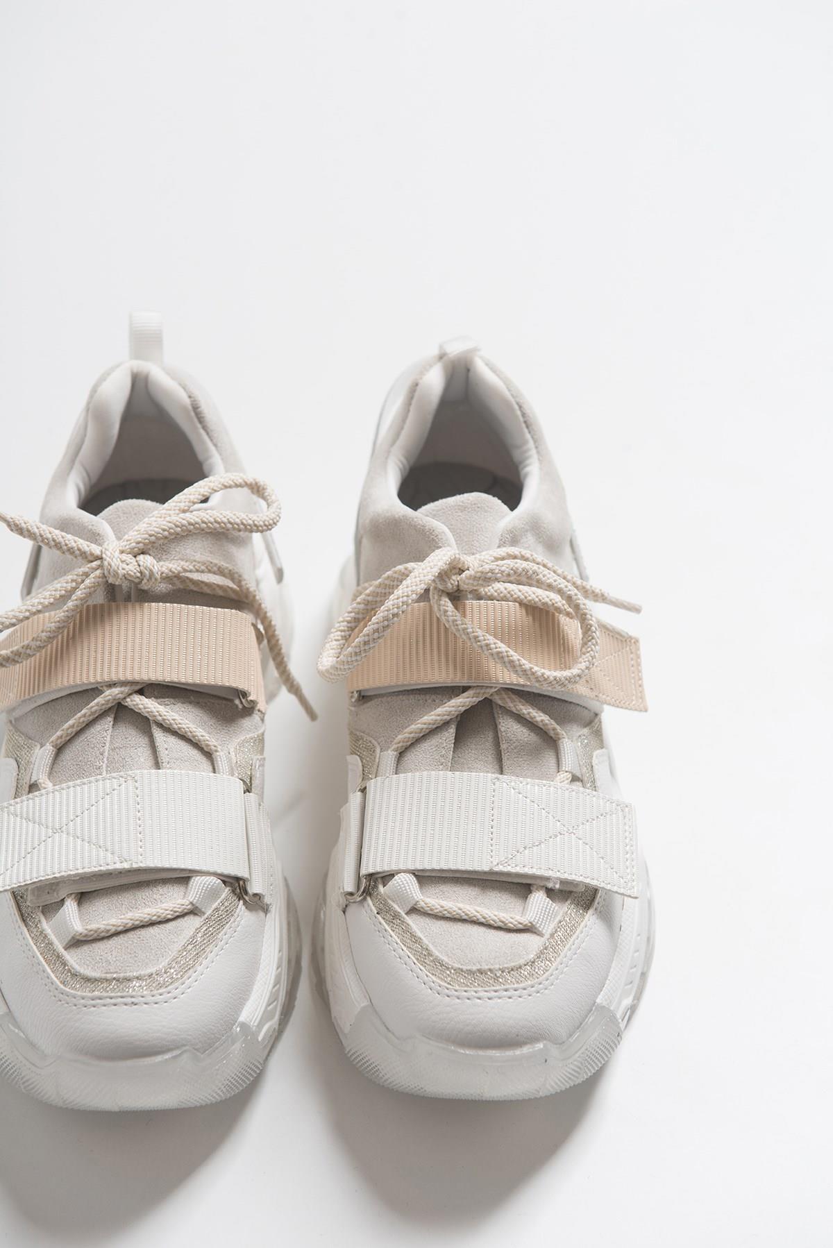 98-65140-9LULEN Beyaz Beyaz Rugan Sim Yazılı Cırtlı Kadın Spor Sneakers