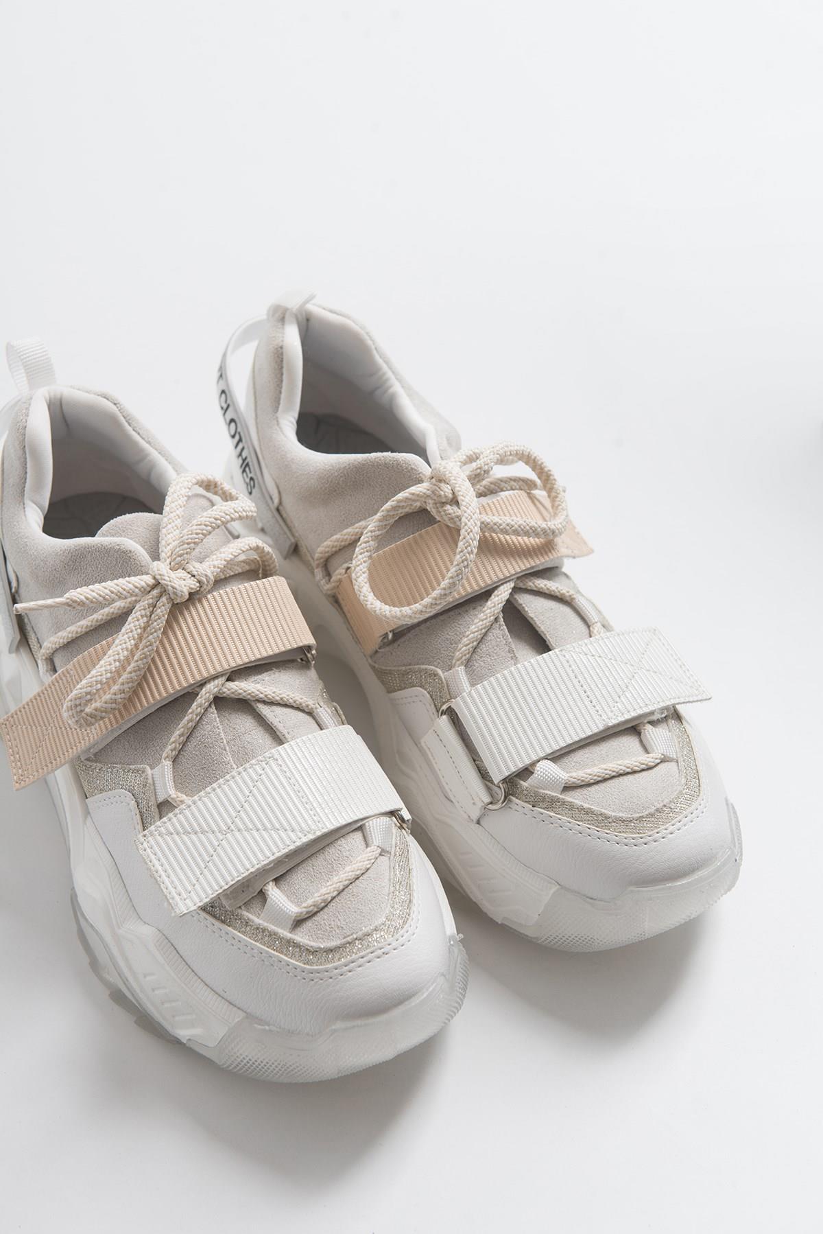 98-65140-9LULEN Beyaz Beyaz Rugan Sim Yazılı Cırtlı Kadın Spor Sneakers