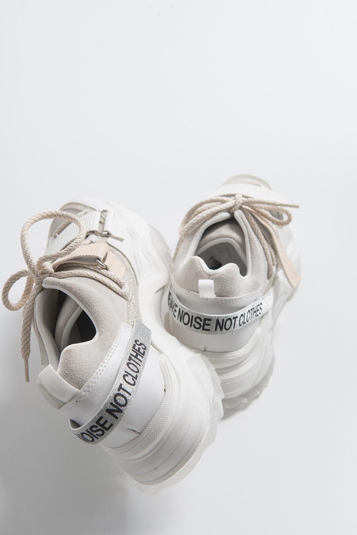 98-65140-9LULEN Beyaz Beyaz Rugan Sim Yazılı Cırtlı Kadın Spor Sneakers