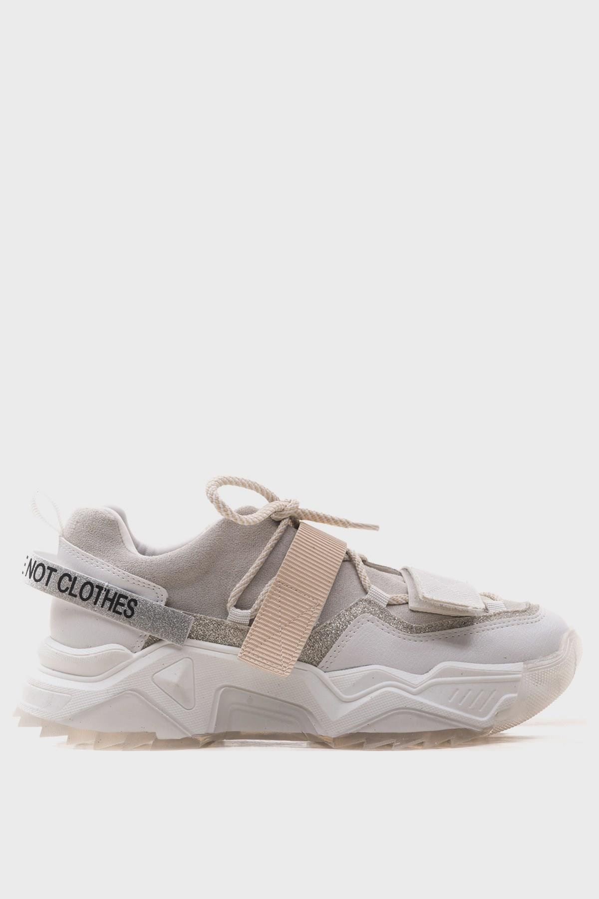 98-65140-9LULEN Beyaz Beyaz Rugan Sim Yazılı Cırtlı Kadın Spor Sneakers