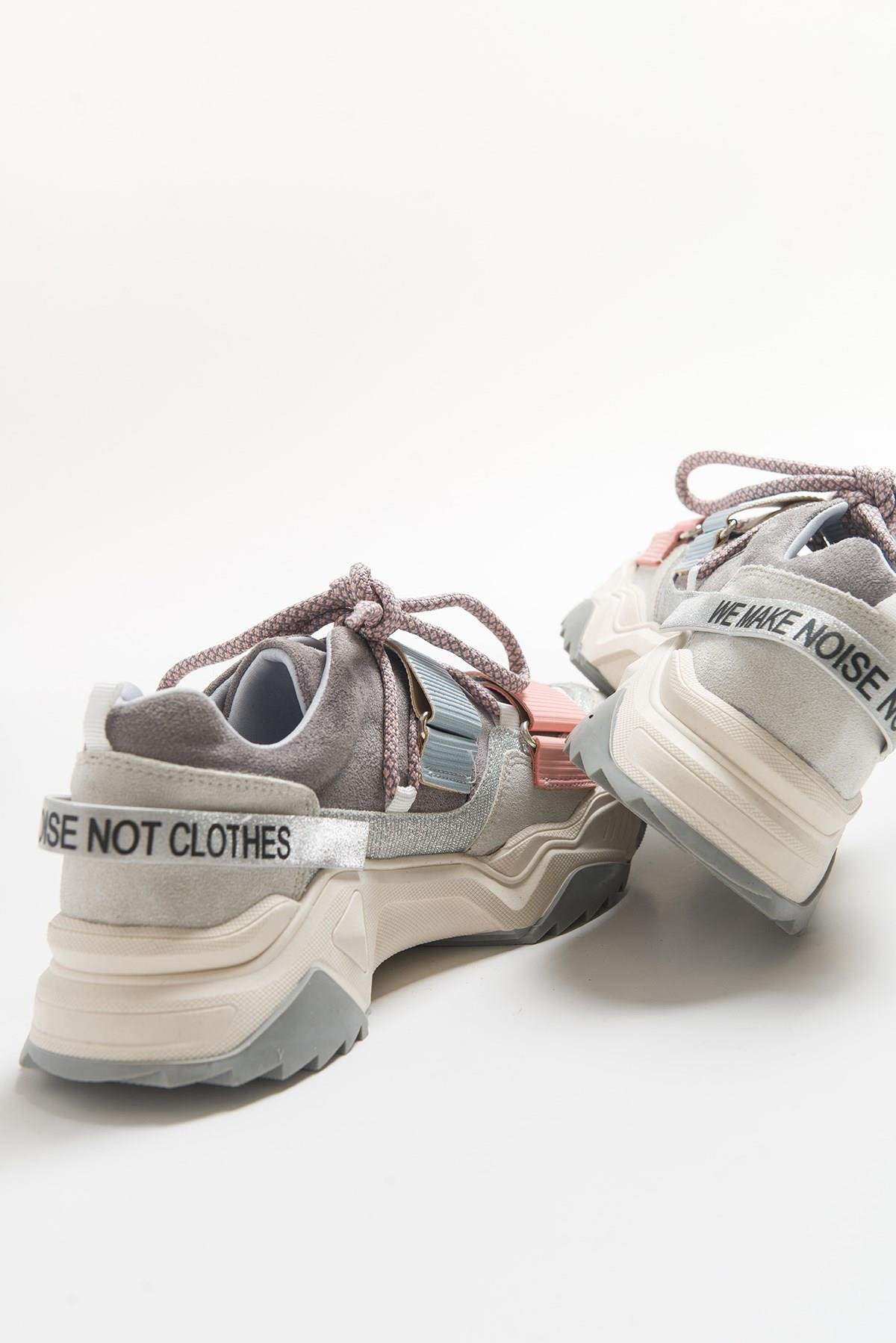98-65140-8LULEN Buz Multi Sim Yazılı Cırtlı Kadın Spor Sneakers