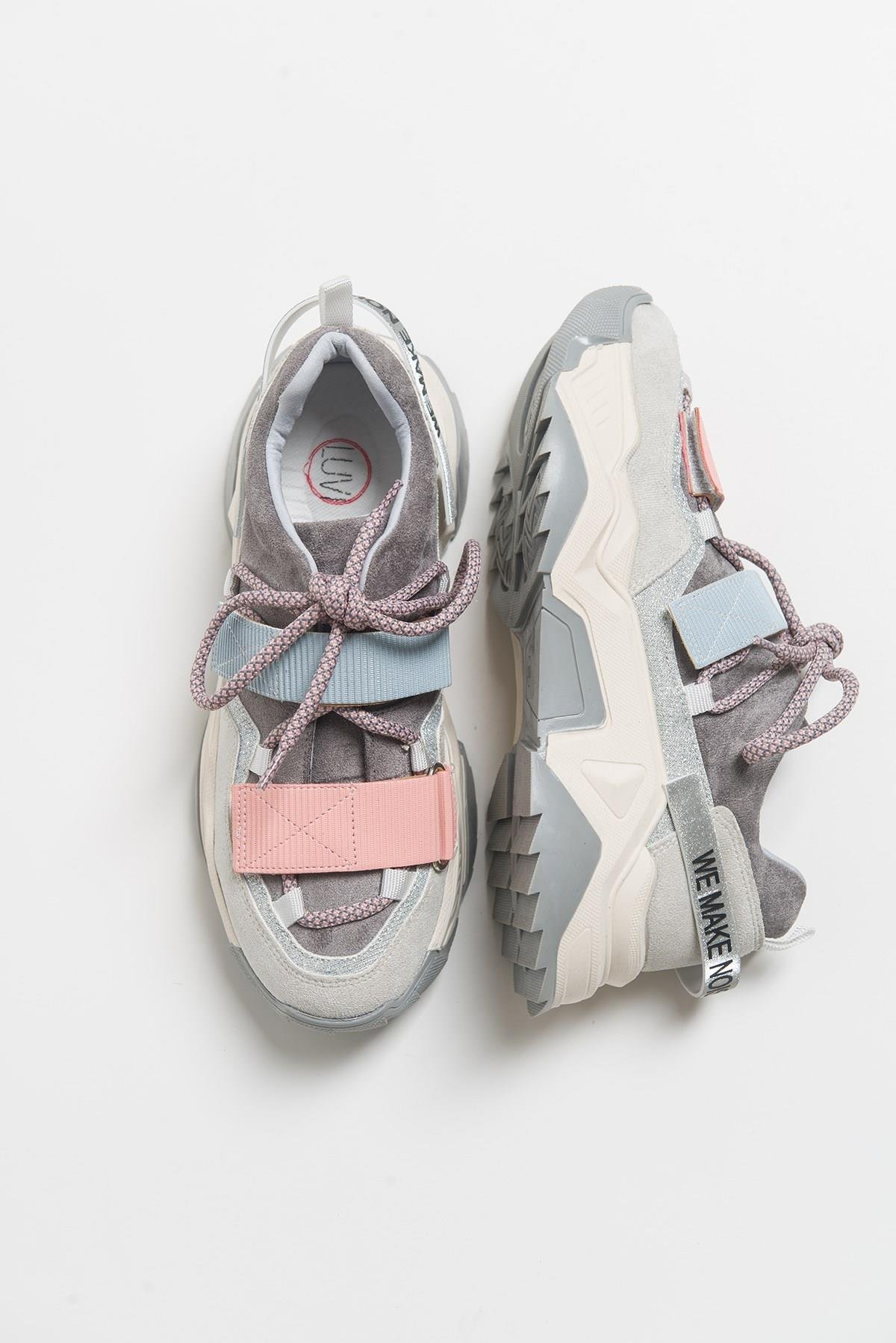 98-65140-8LULEN Buz Multi Sim Yazılı Cırtlı Kadın Spor Sneakers