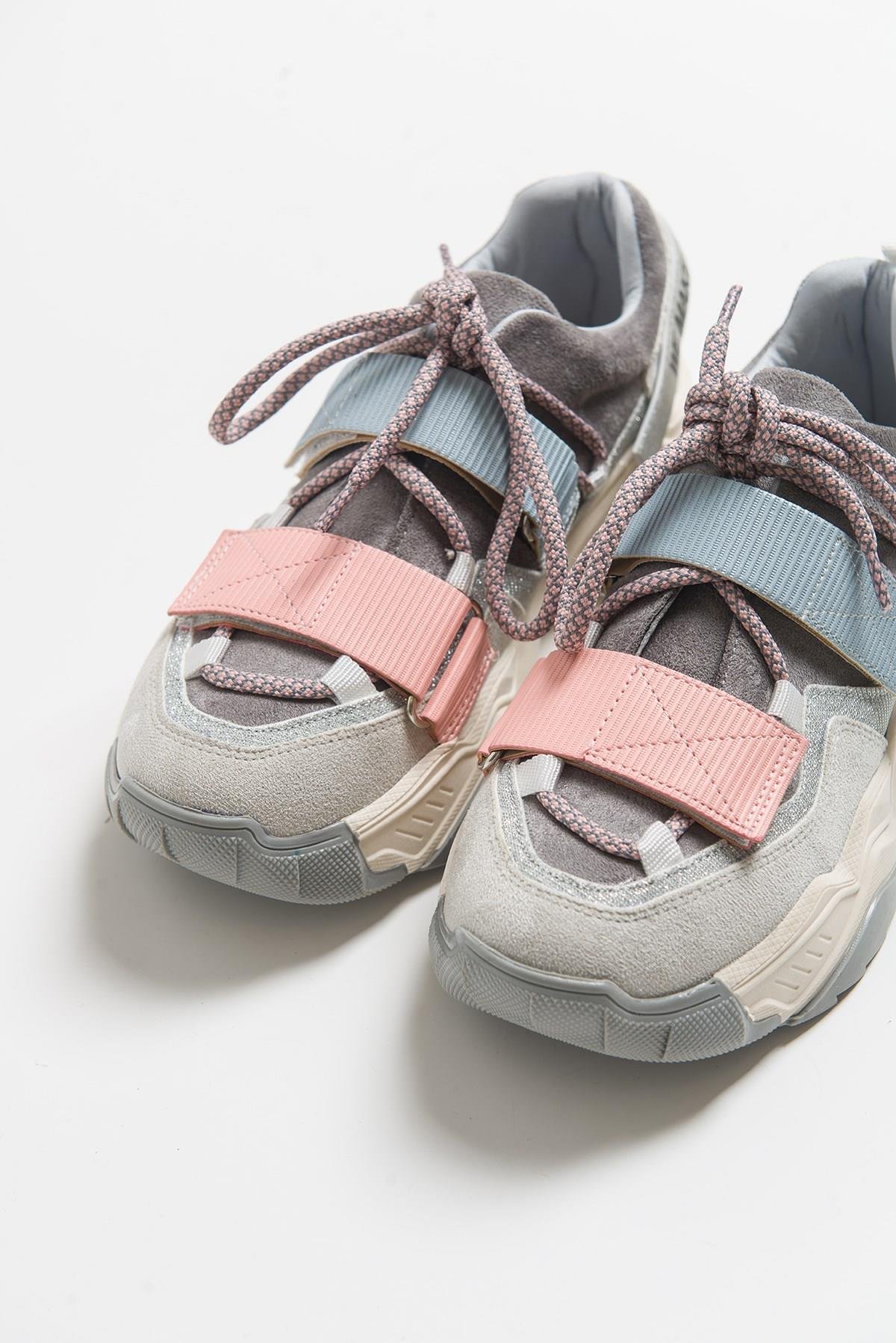 98-65140-8LULEN Buz Multi Sim Yazılı Cırtlı Kadın Spor Sneakers