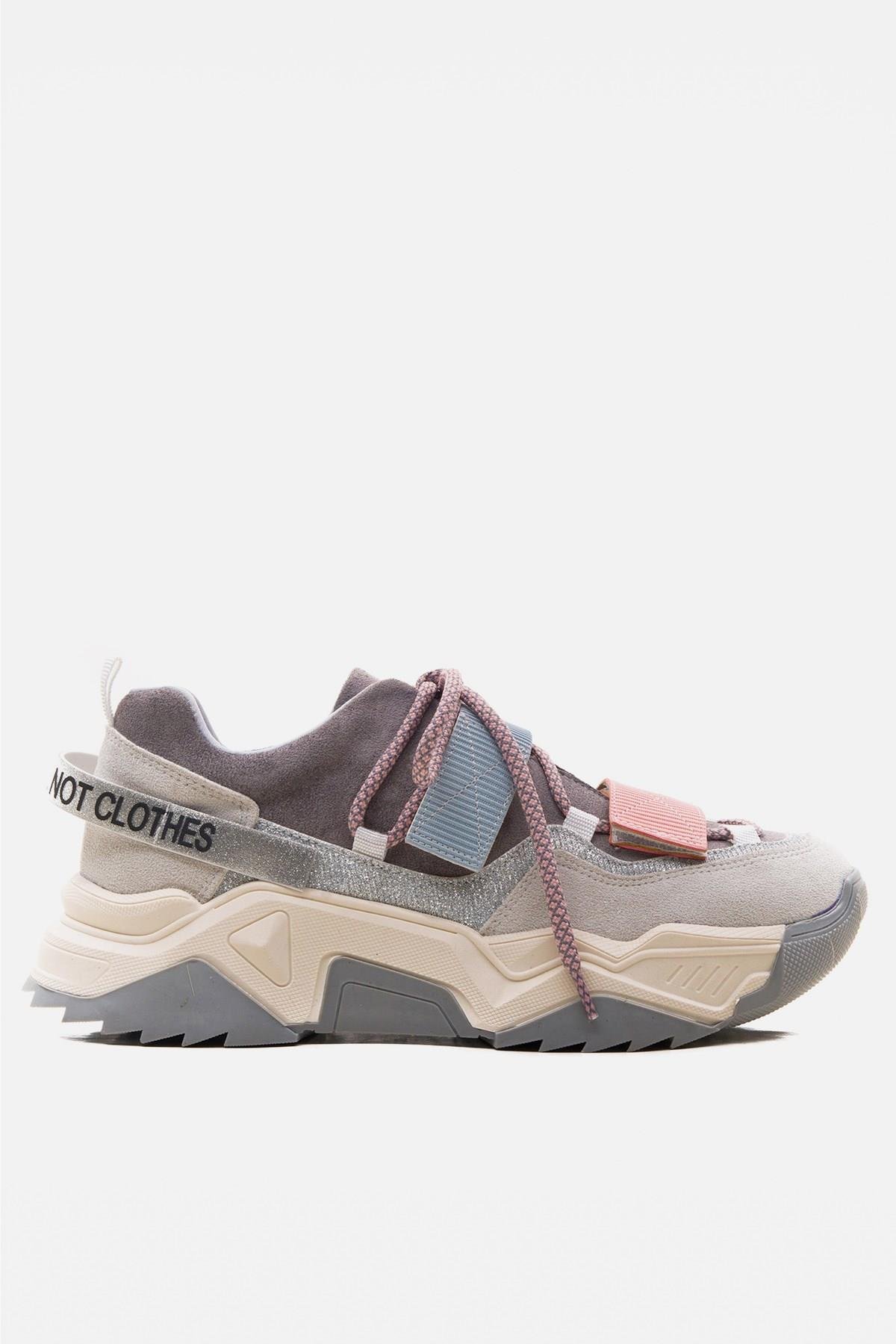 98-65140-8LULEN Buz Multi Sim Yazılı Cırtlı Kadın Spor Sneakers