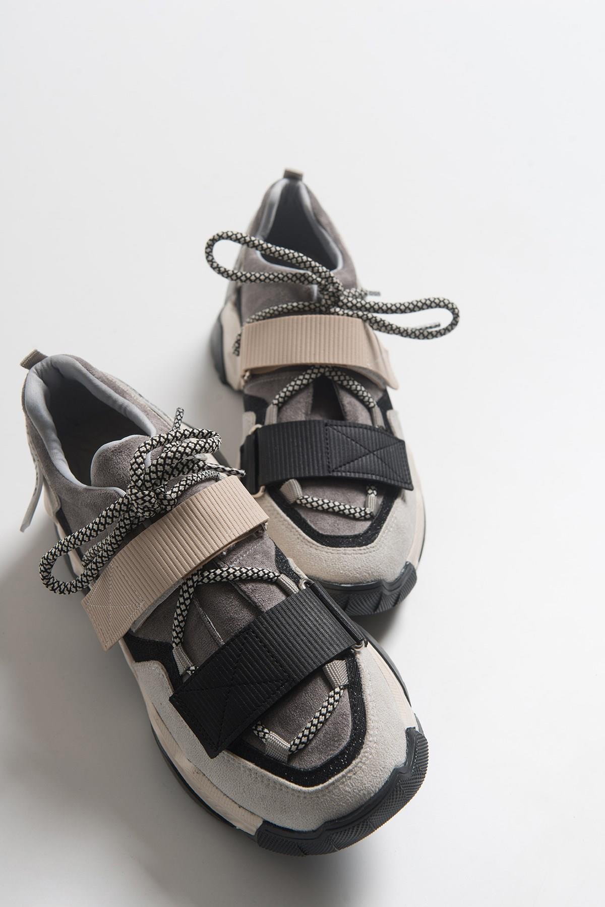 98-65140-10LULEN Siyah Vizon Sim Yazılı Cırtlı Kadın Spor Sneakers