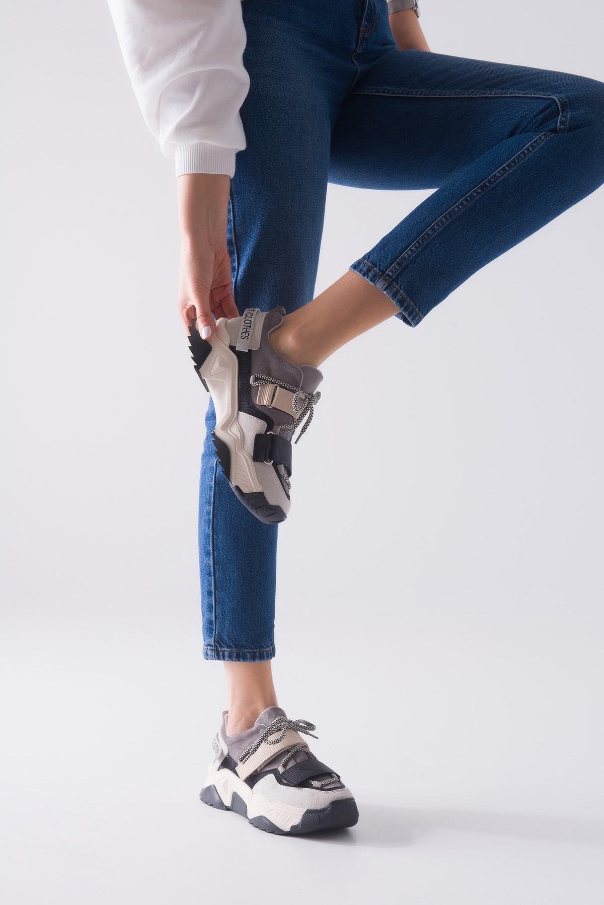 98-65140-10LULEN Siyah Vizon Sim Yazılı Cırtlı Kadın Spor Sneakers