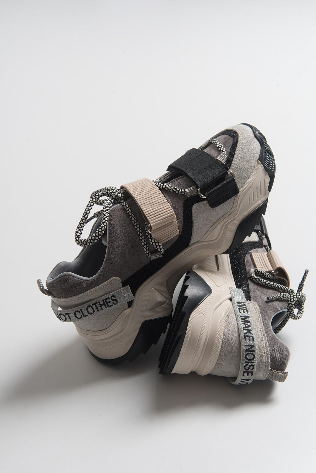 98-65140-10LULEN Siyah Vizon Sim Yazılı Cırtlı Kadın Spor Sneakers