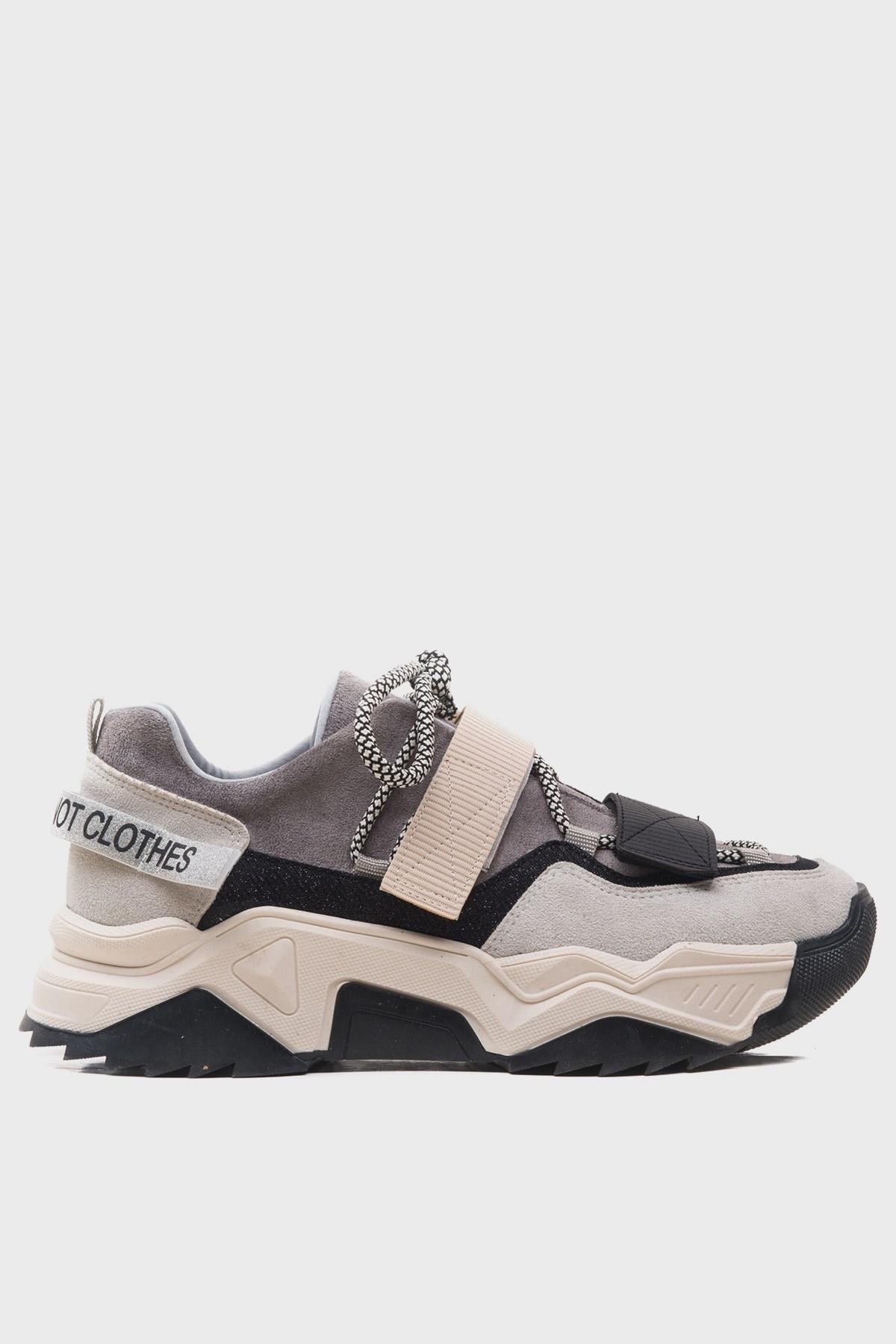 98-65140-10LULEN Siyah Vizon Sim Yazılı Cırtlı Kadın Spor Sneakers