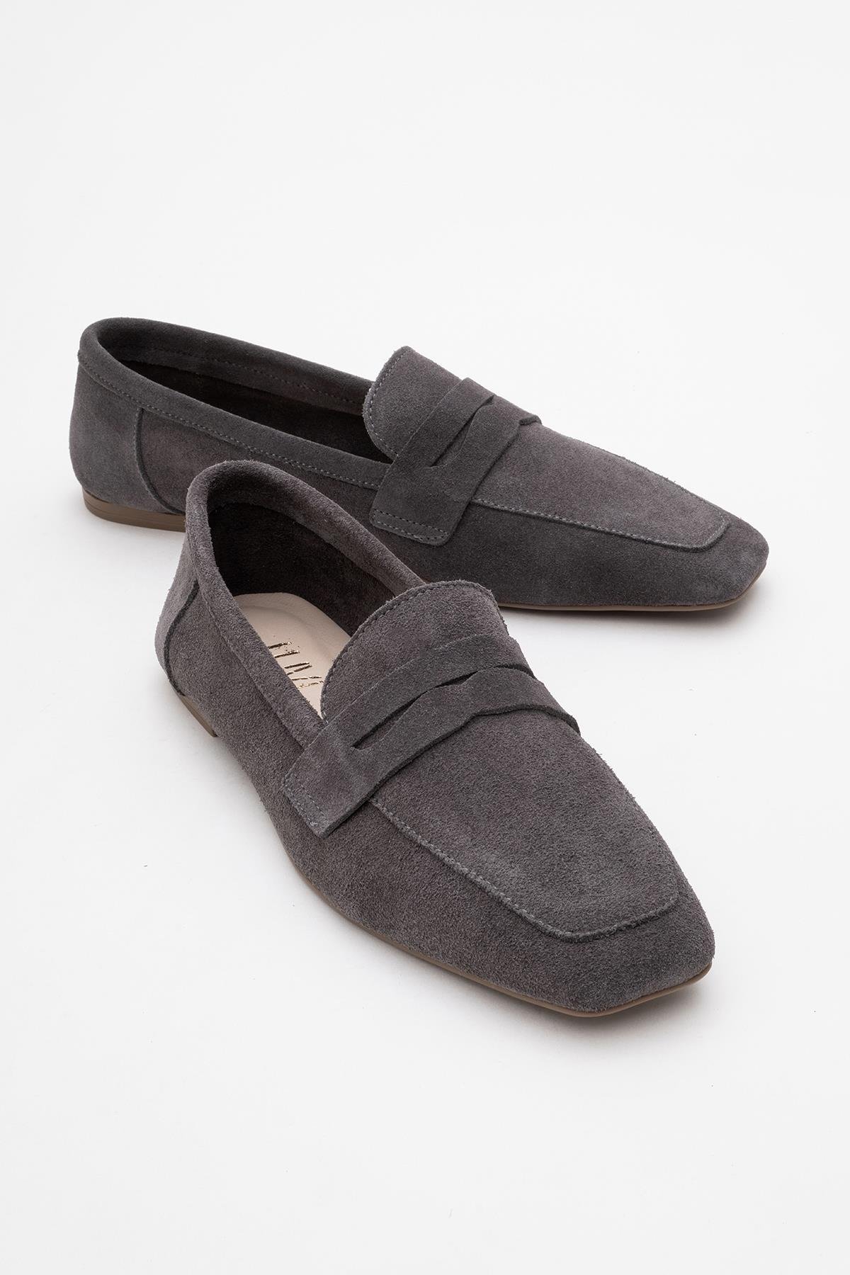 63-K02-1-FUME SUETMORNE Füme Süet Hakiki Deri Kadın Loafer Ayakkabı