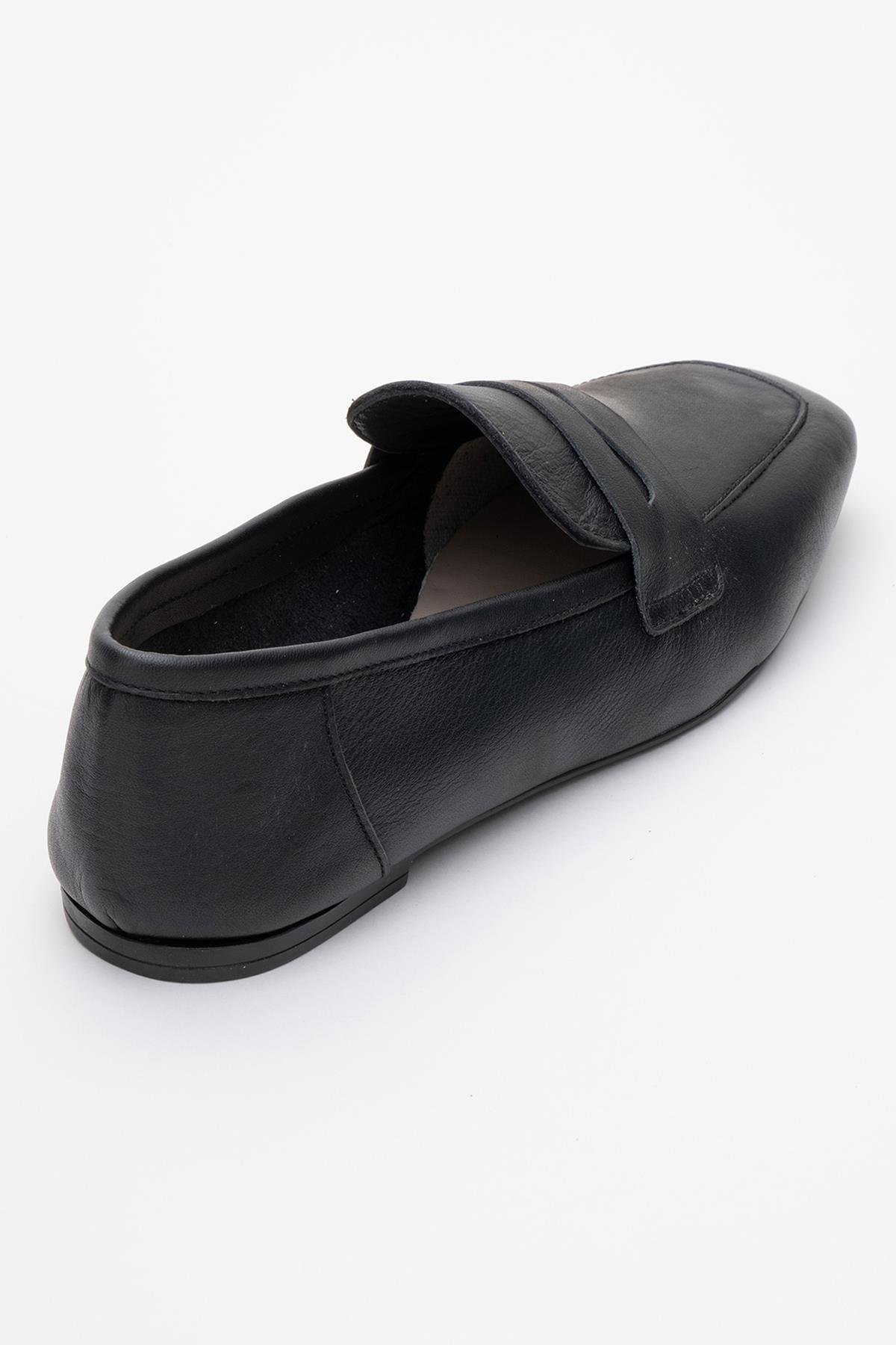 63-K02-5-SIYAH CILTMORNE Siyah Cilt Hakiki Deri Kadın Loafer Ayakkabı