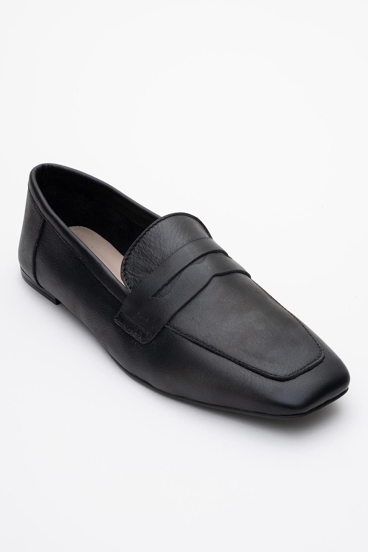 63-K02-5-SIYAH CILTMORNE Siyah Cilt Hakiki Deri Kadın Loafer Ayakkabı