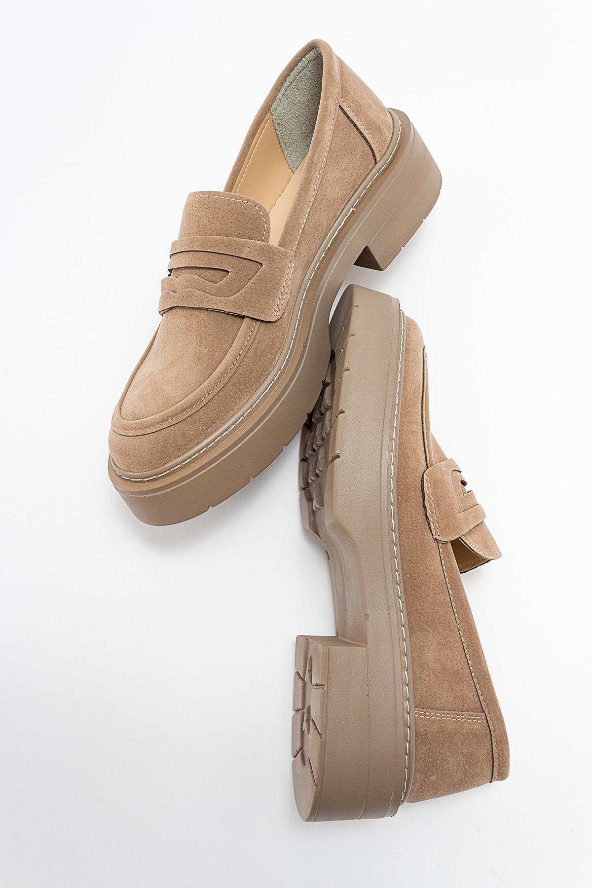 46-5004-3-KOYU BEJ SUETNONTE Koyu Bej Süet Kadın Loafer