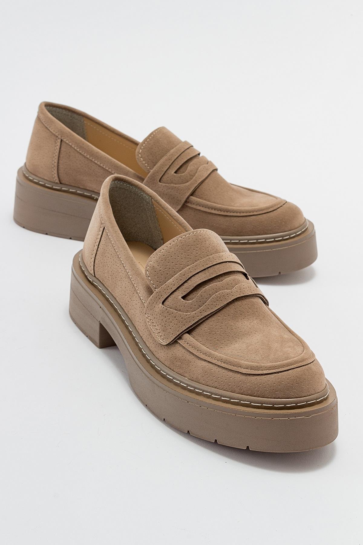 46-5004-3-KOYU BEJ SUETNONTE Koyu Bej Süet Kadın Loafer