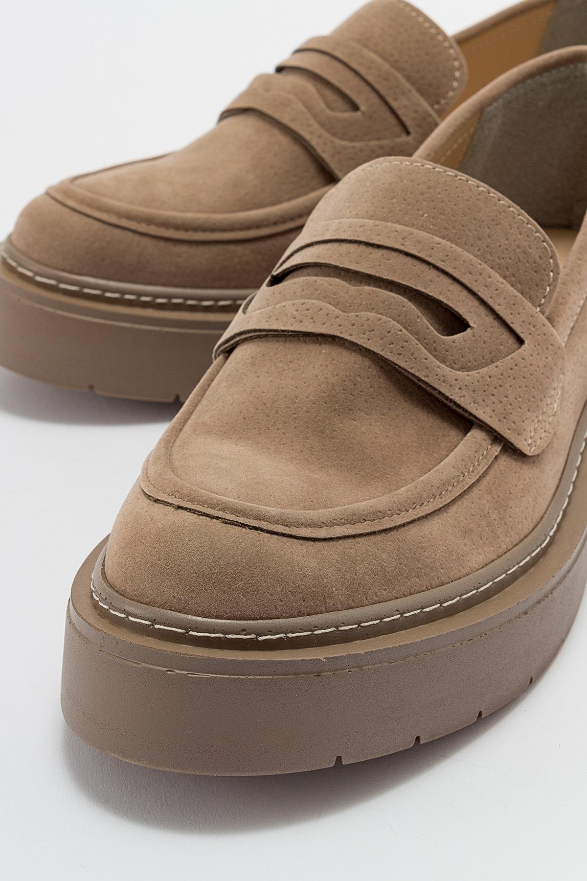 46-5004-3-KOYU BEJ SUETNONTE Koyu Bej Süet Kadın Loafer