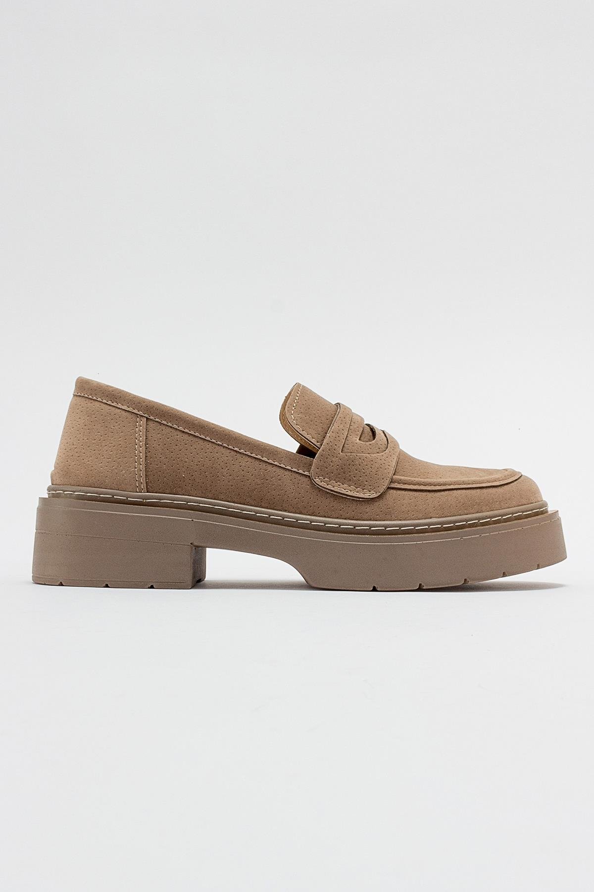 46-5004-3-KOYU BEJ SUETNONTE Koyu Bej Süet Kadın Loafer