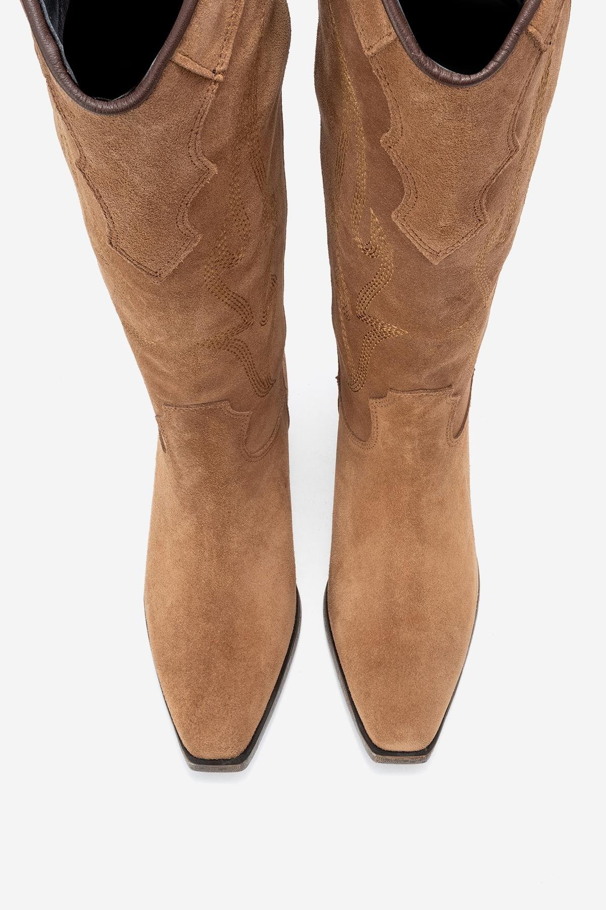 171-710-5-TOPRAK SUETPİETRO Toprak Hakiki Deri Süet Kadın Western Çizme