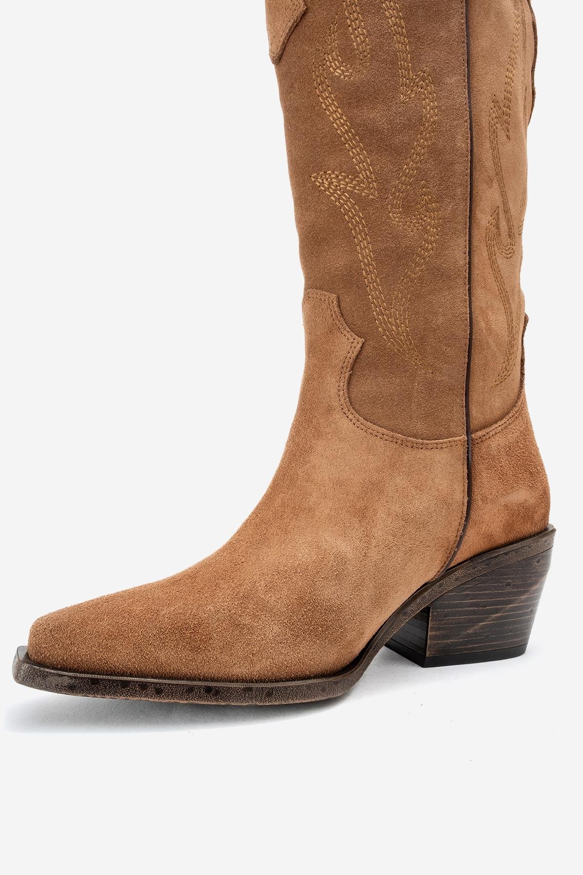 171-710-5-TOPRAK SUETPİETRO Toprak Hakiki Deri Süet Kadın Western Çizme