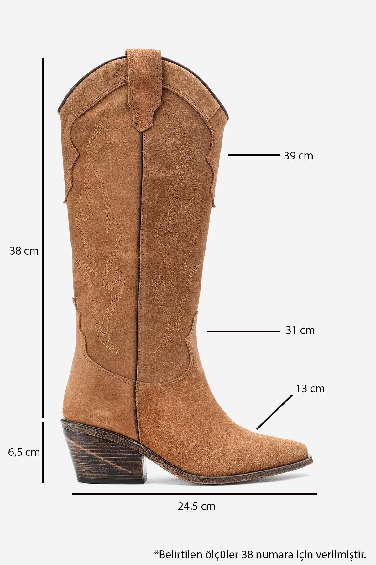 171-710-5-TOPRAK SUETPİETRO Toprak Hakiki Deri Süet Kadın Western Çizme