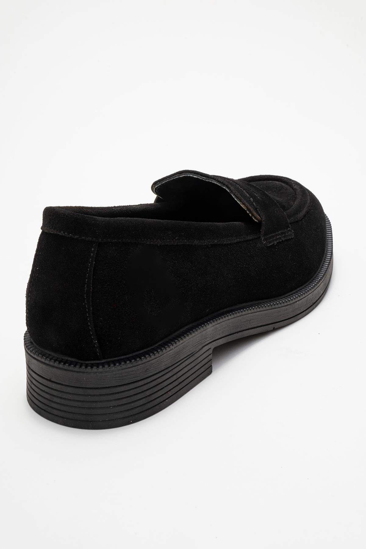 139-03-13-SIYAH SUETPLİNE Siyah Süet Hakiki Deri Kadın Loafer Ayakkabı