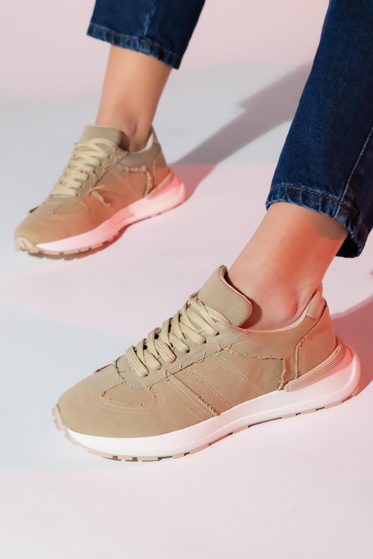 223-1532-2-BEJRAFAEL Bej Denim Kadın Spor Sneaker
