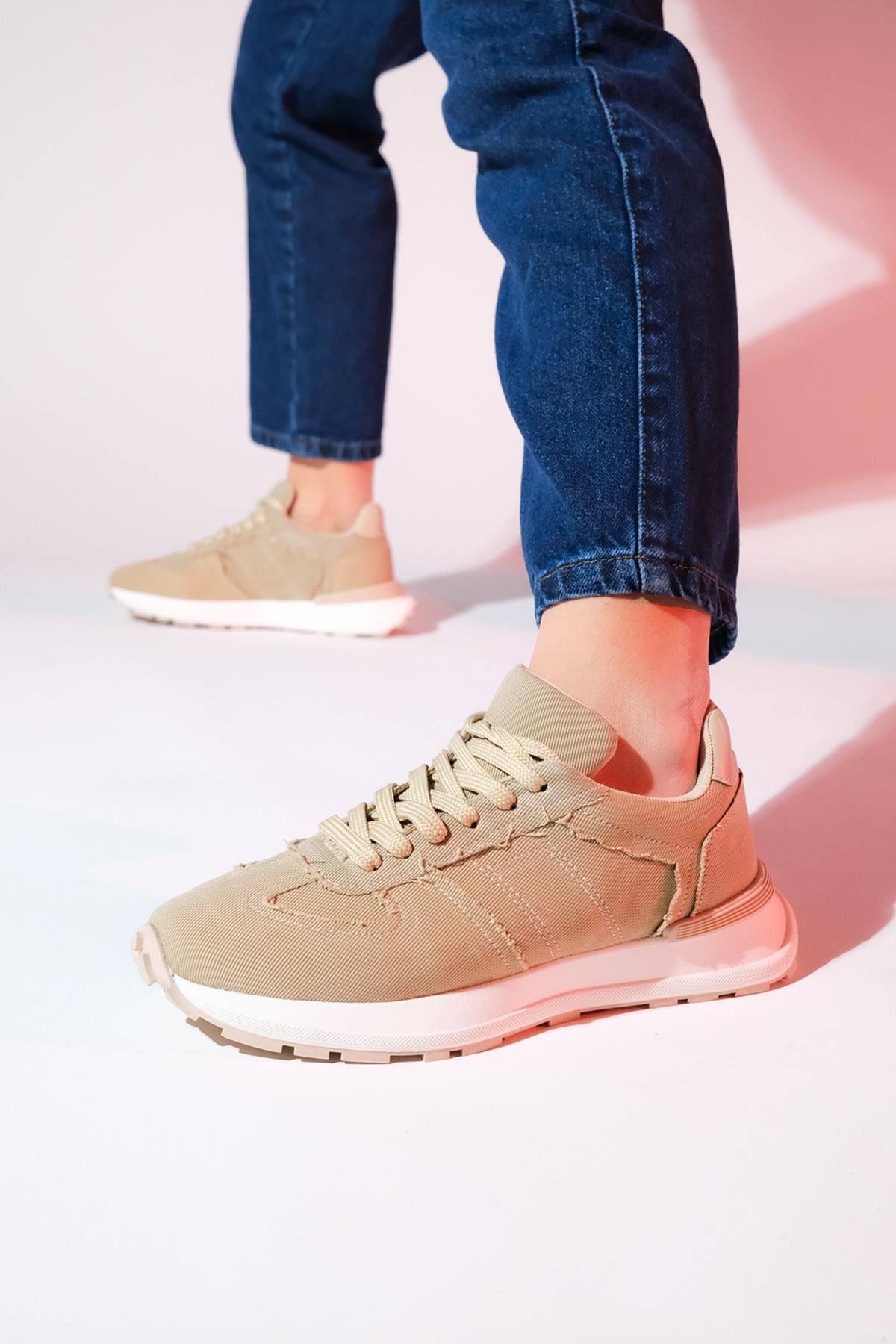 223-1532-2-BEJRAFAEL Bej Denim Kadın Spor Sneaker
