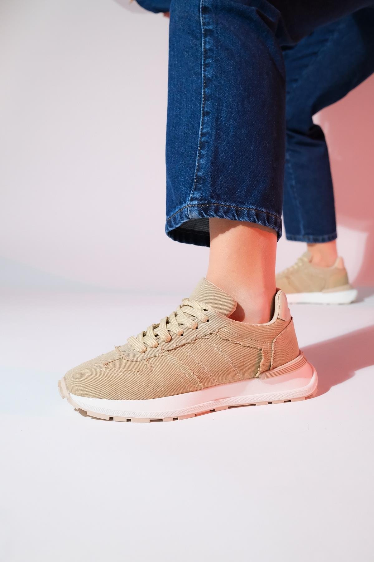 223-1532-2-BEJRAFAEL Bej Denim Kadın Spor Sneaker
