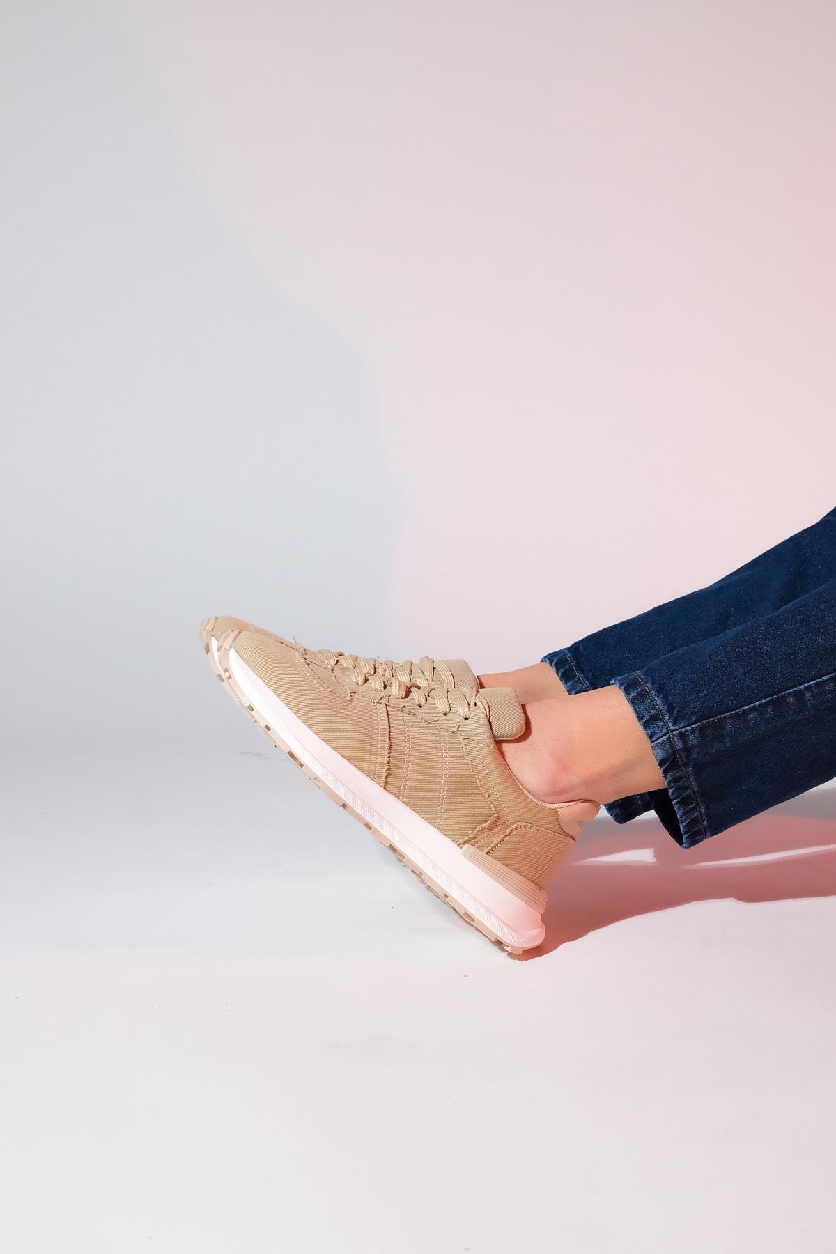 223-1532-2-BEJRAFAEL Bej Denim Kadın Spor Sneaker