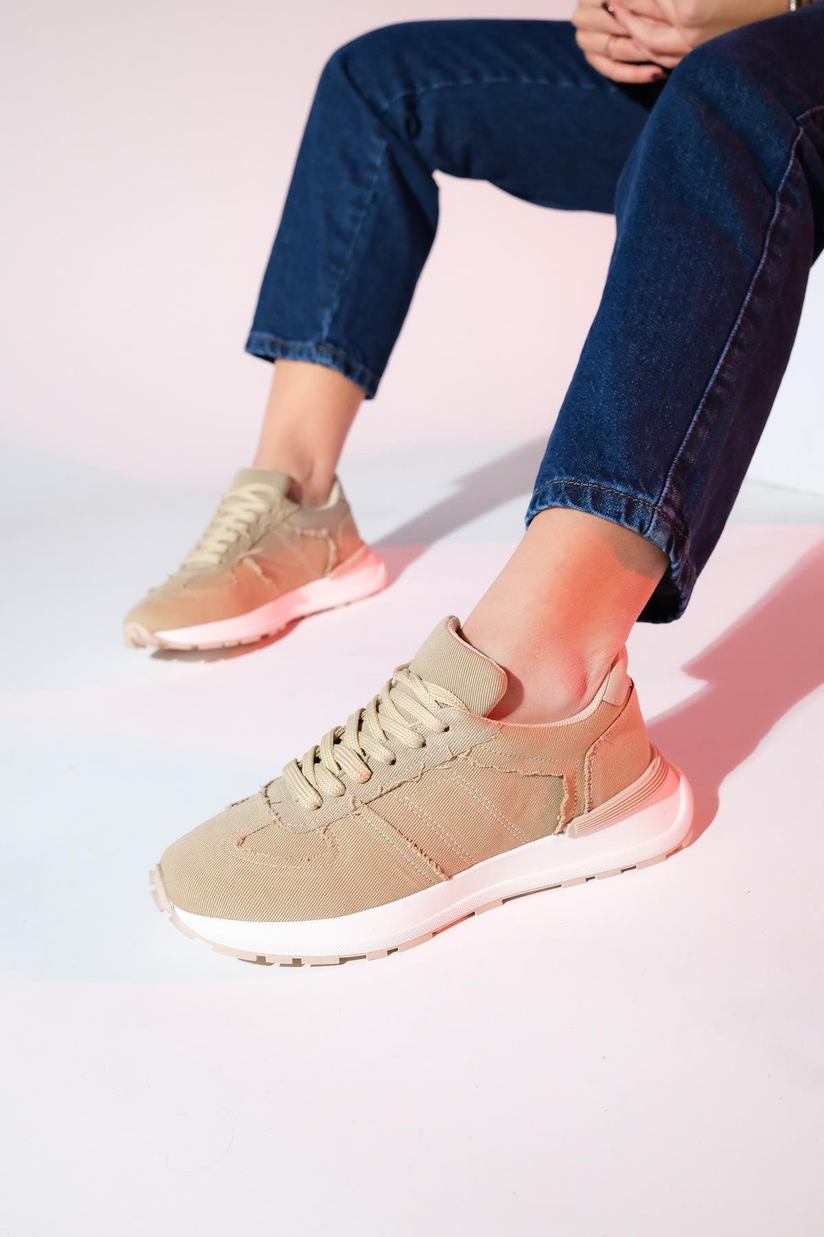 223-1532-2-BEJRAFAEL Bej Denim Kadın Spor Sneaker