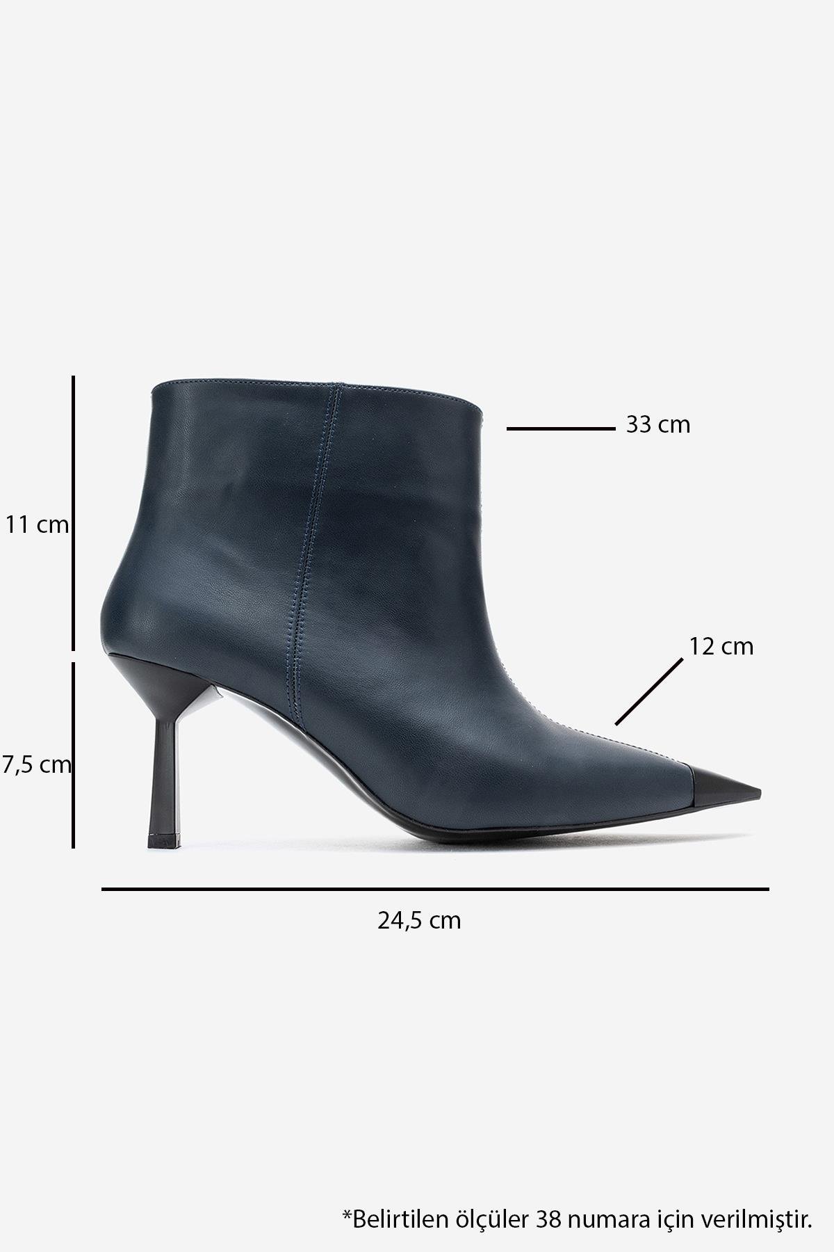 80-601-6-LACIVERT CILTRASSEL Lacivert Cilt Mat Burunlu Kadın İnce Topuklu Bot