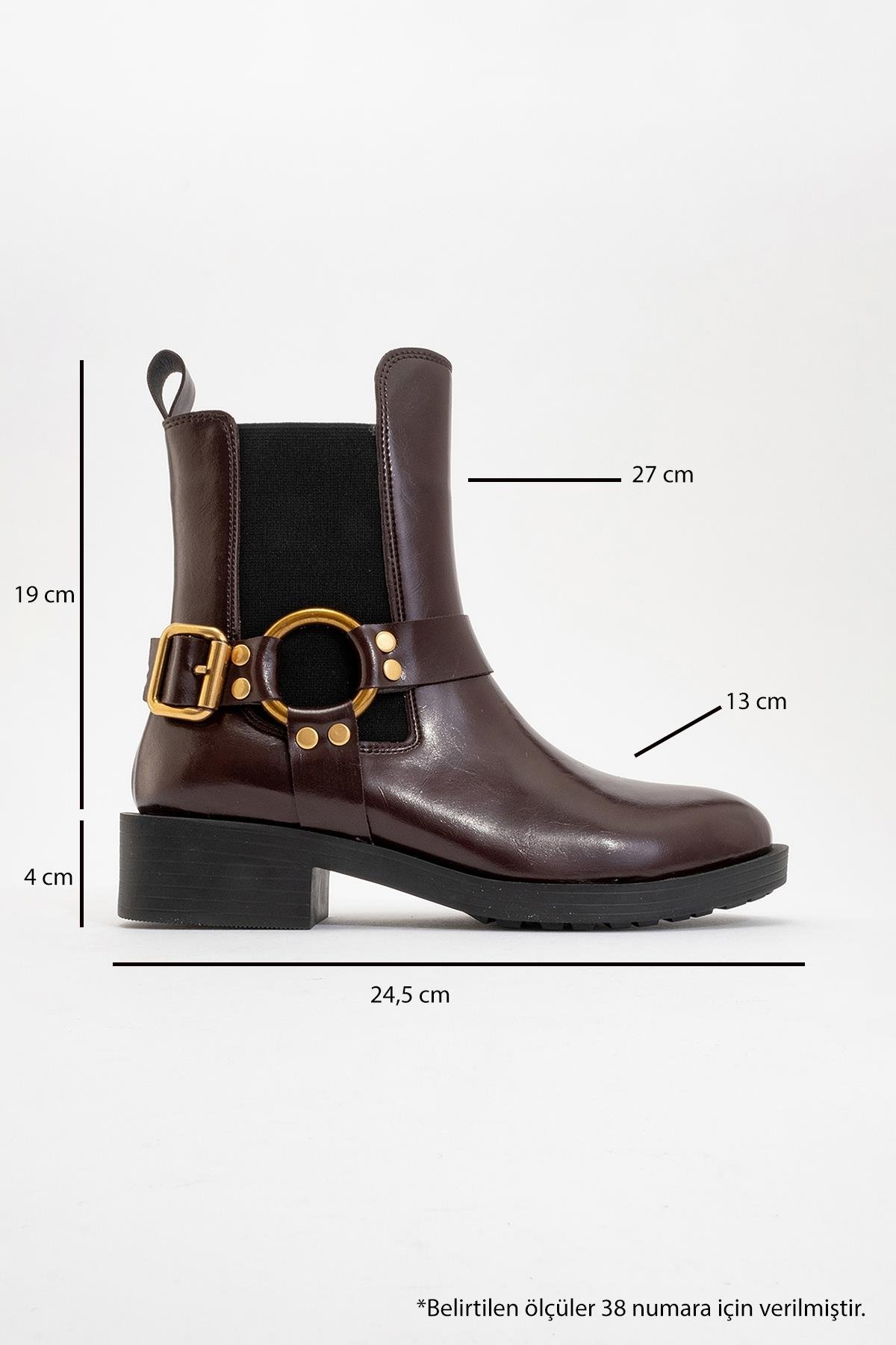 16-8810-3-BORDO CILTSTONE Bordo Cilt Tokalı Lastikli Fermuarlı Kadın Bot